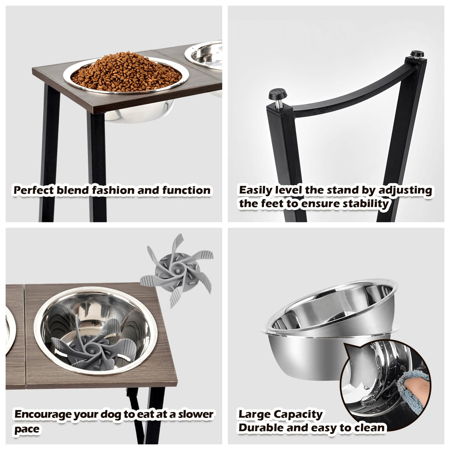 ADENGL Elevated Dog Bowls for X-Large & Large Dogs, 16” Tall Raised Feeder Stand with 2×3000ML Stainless Steel Bowls and Slow Feeder, Heavy-Duty Dog Food & Water Bowl Set
