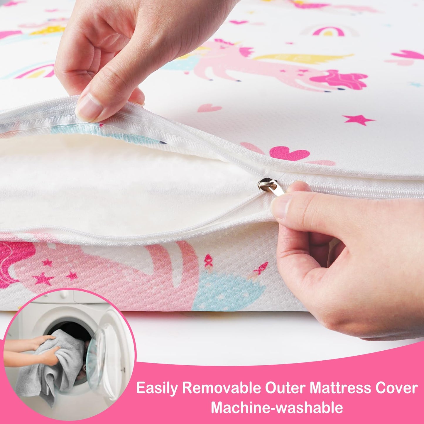 Viviland Toddler Mattress, 38" X 26" Pack N Play Mattress Premium Soft Foam Portable for Pack and Play Topper, Breathable, Comfortable and Stable, Unicorn Printed Mini Pad for Baby Mattresses