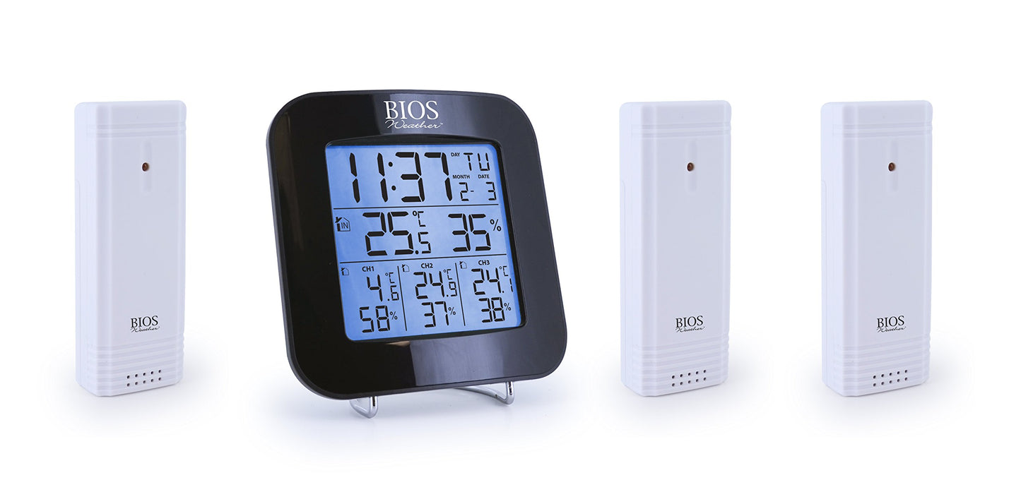 BIOS Weather Wireless Digital Weather Station with 3 Sensors, Clock, Time and Date, Wind Chill, Humidty, Barometric Pressure, Weather Resistant