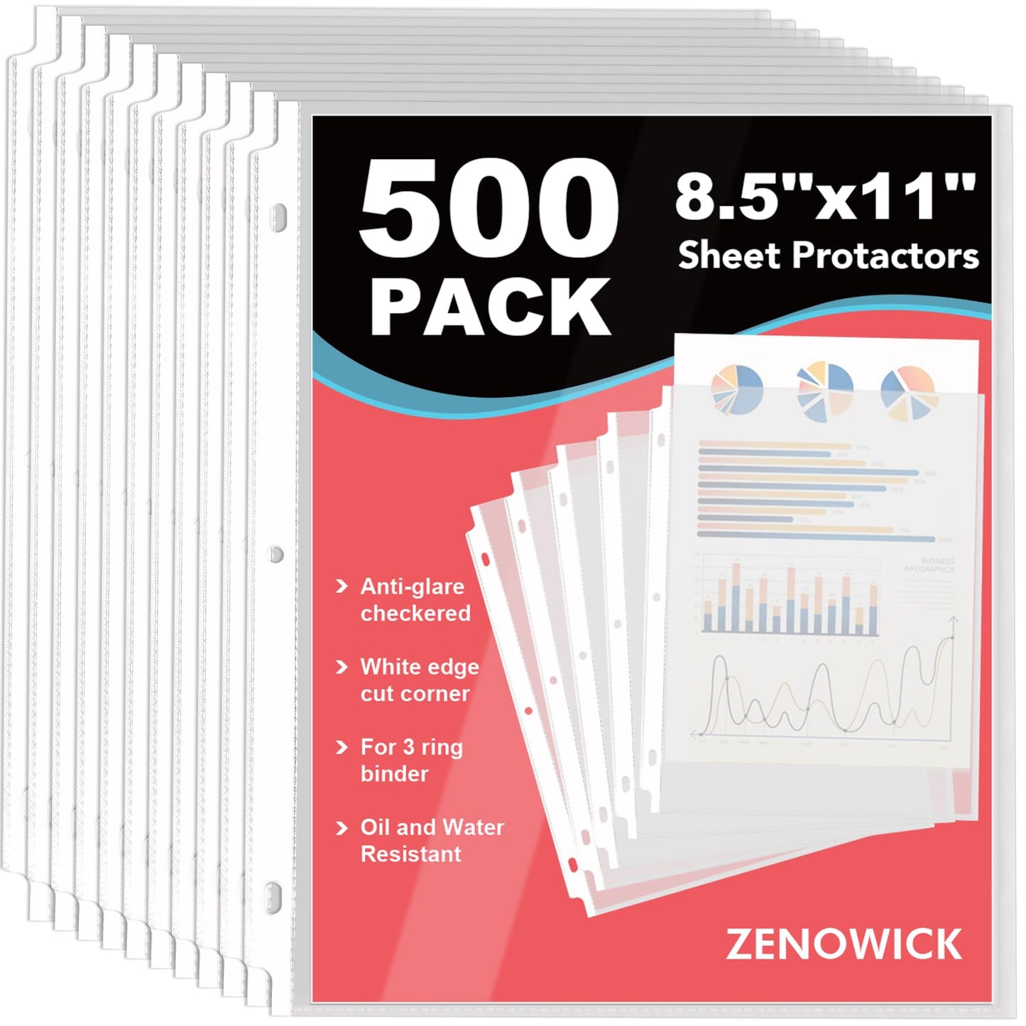 500 Pack Sheet Protectors 8.5 x 11 inch Clear Page Protectors for 3 Ring Binder Non-Glare, Plastic Sleeves for Papers, Document