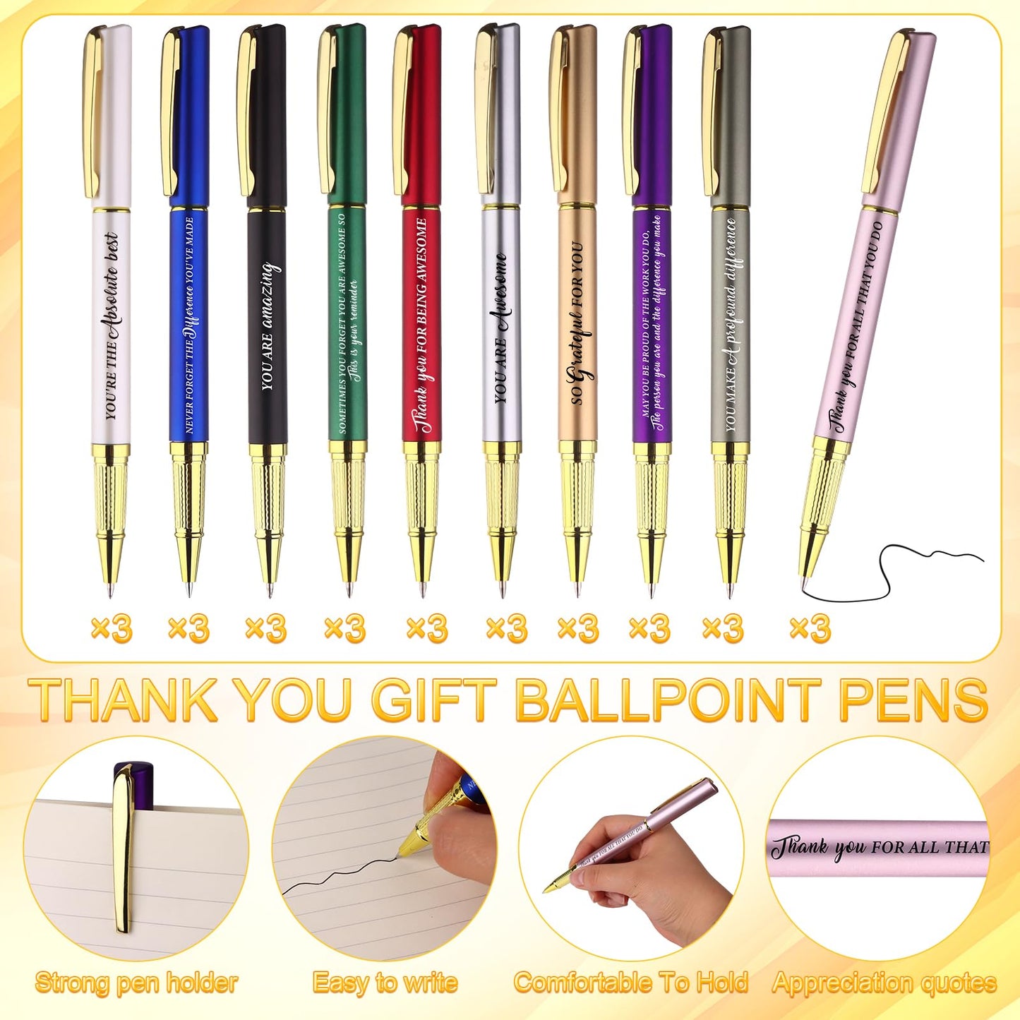 30 Sets Employee Appreciation Gifts Bulk Inspirational Ballpoint Pens with Thank You Gift Boxes Motivational Quote Pen Office Gift Leaving Gifts for Colleagues Nurse Teacher Coworker Team Volunteer