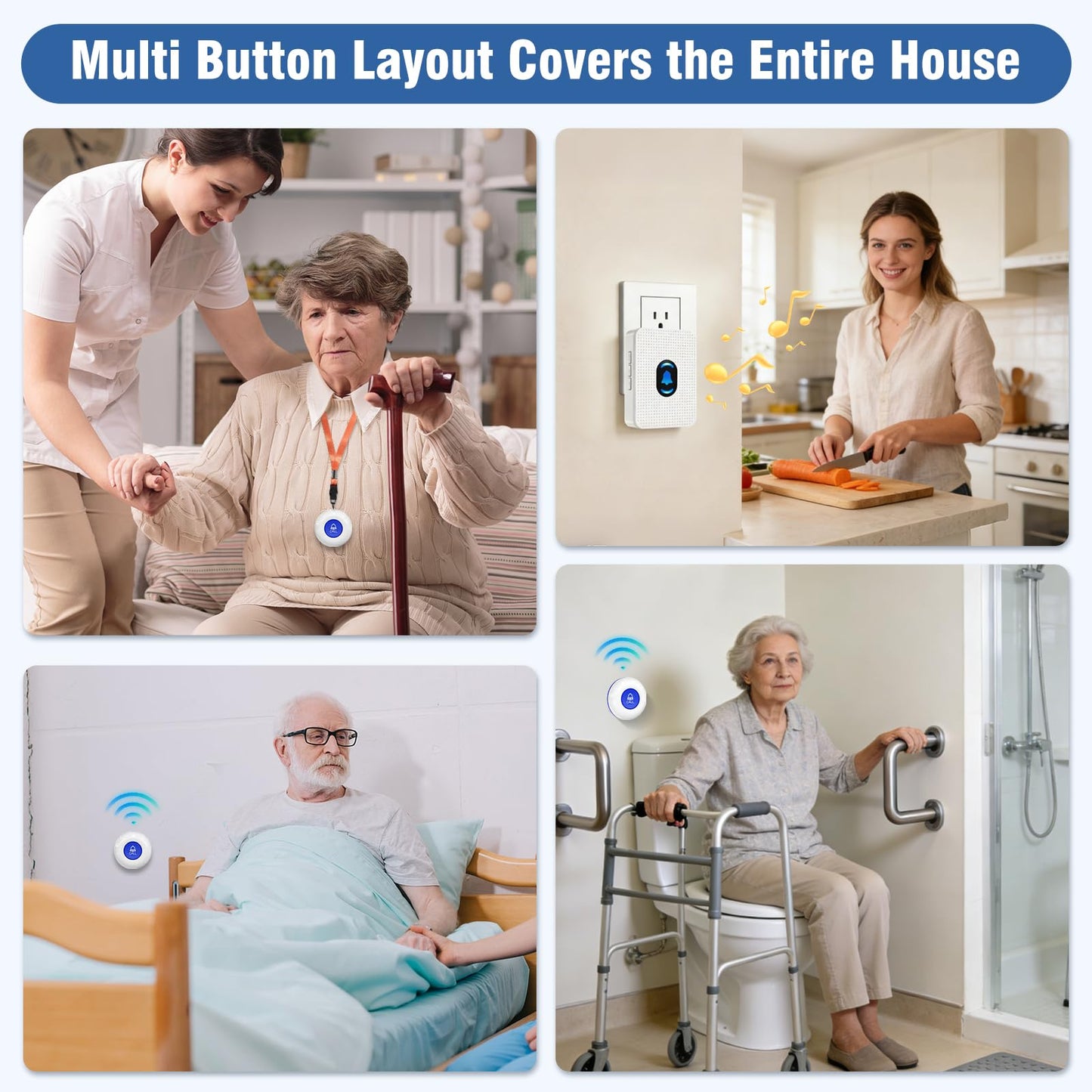 Daytech Caregiver Pager Seniors Alert Button System 500Ft Wireless Emergency Call Button for Elderly/Disabled/Nurse Call, 1 Receiver + 2 Panic Buttons