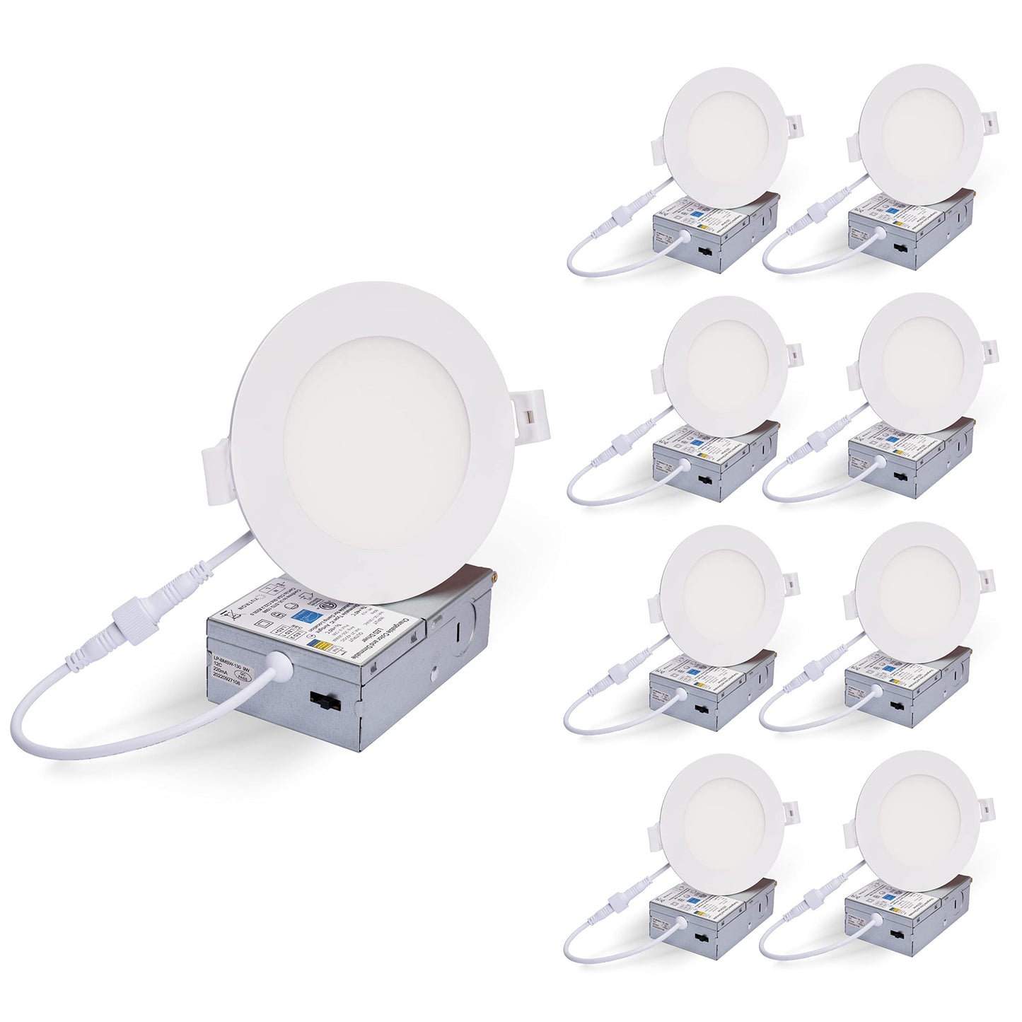 YUTRON 4 Inch 3CCT LED Recessed Slim Pot Light, Easy Color-Changeable by Wall Switch, Dimmable IC-Rated Damp Location, ETL and Energy Star Ceiling Lighting 9W 750LM (8pack 5000K/4000K/3000K)