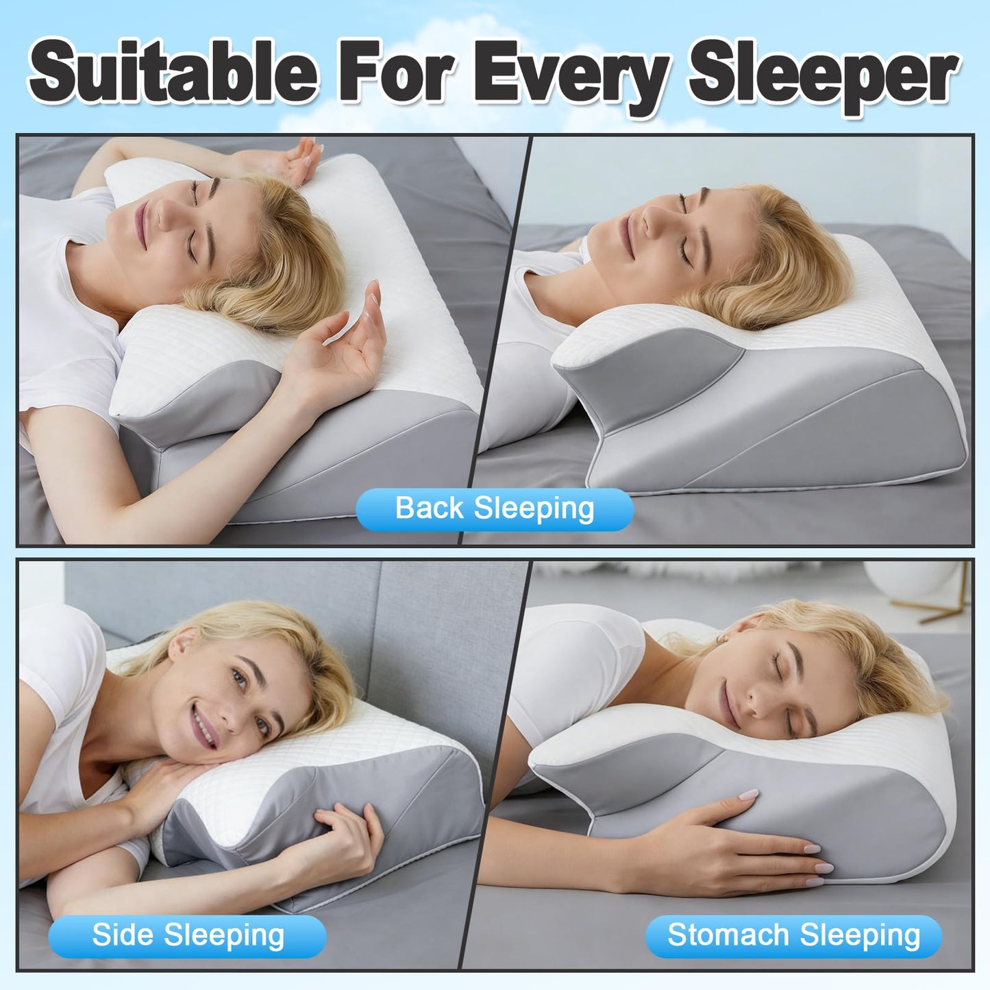 Sleep Apnea Pillow, Memory Foam Pillow for Neck Pain Relief, 2026 New Cervical Neck Pillow, Ergonomic Contour Neck & Shoulder Support, Cooling Breathable Cover, for Side Back Stomach Sleepers (Gray)
