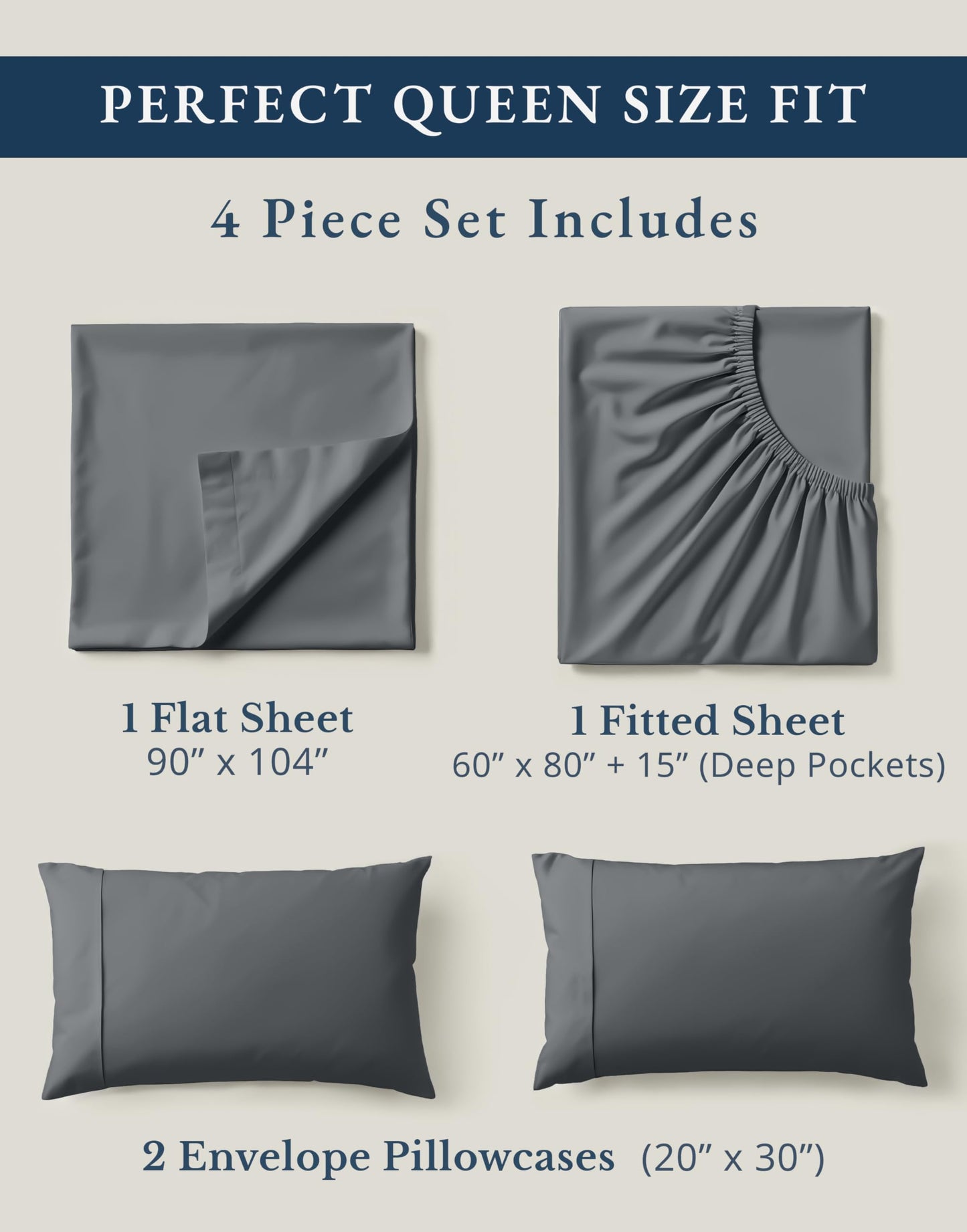 Lane Linen 100% Organic Cotton Queen Sheet Set, 4-Piece Percale Bed Sheets for Queen Bed - Soft, Breathable, Hypoallergenic, Deep Pocket Fits Mattress Up to 15",Hotel Quality Sheets - Charcoal