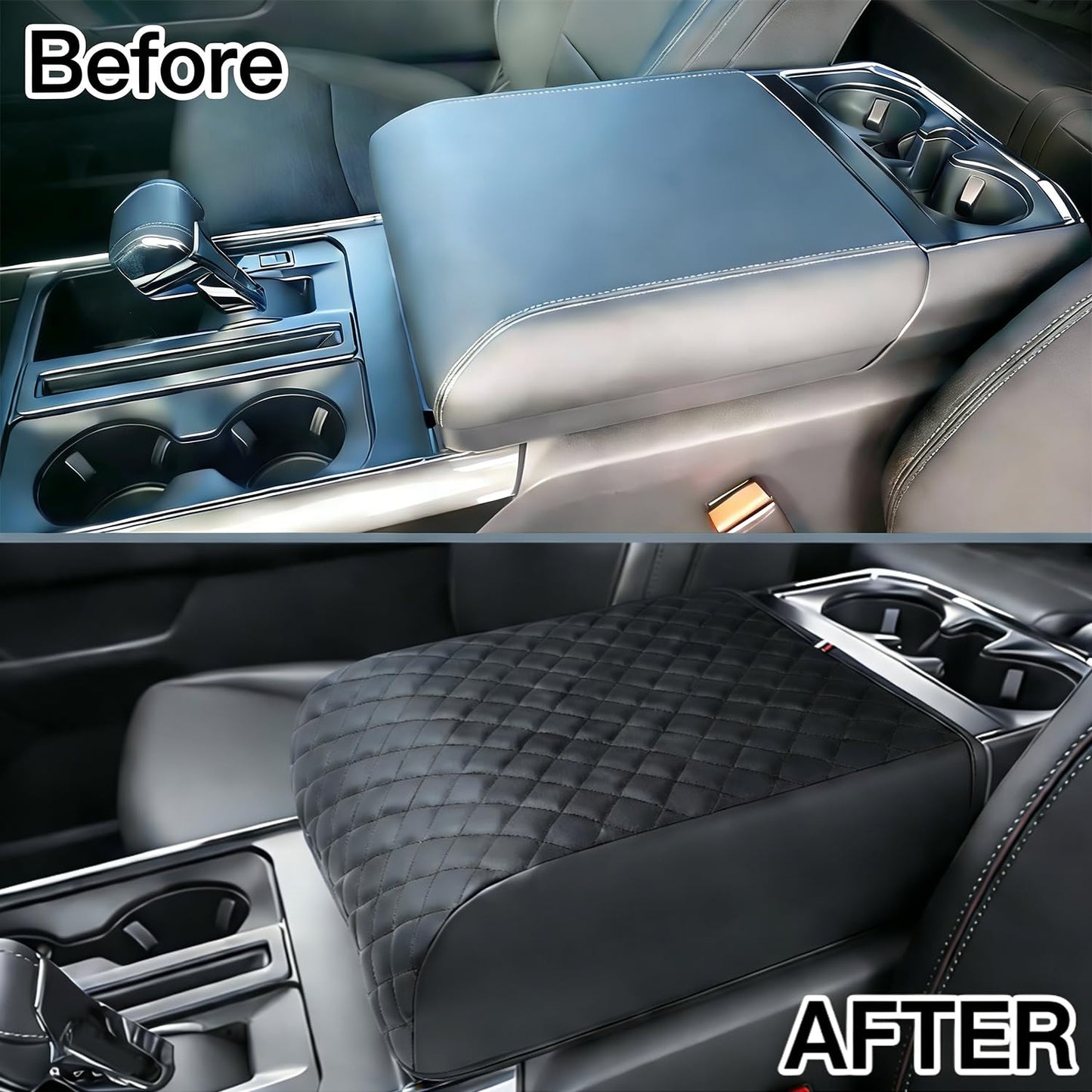 Center Console Cover for Compatible with 2021-2025 2026 Ford F150,PU Leather Armrest Cushion Interior Accessories,Customized Anti-Scratch Middle Leather Armrest Lid Protector(Fits Bucket Seat Only)