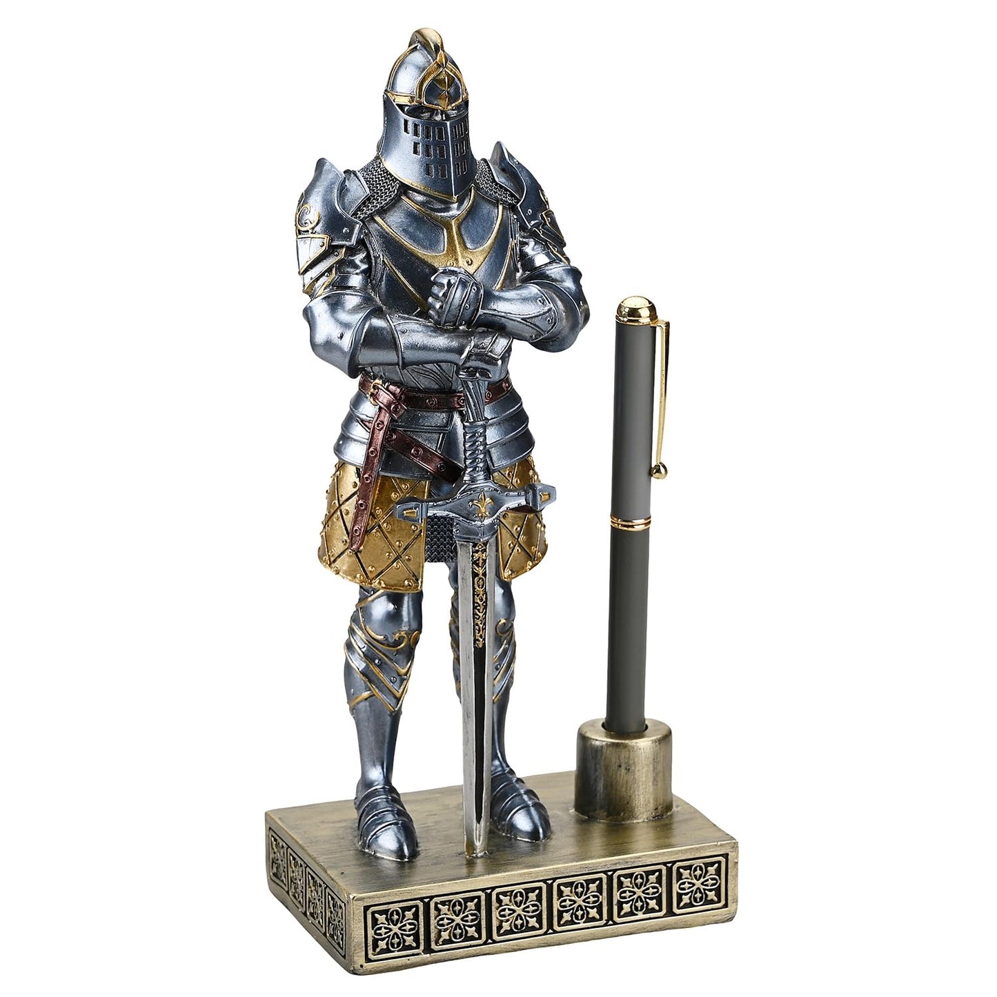 HDMbigmi King's Guard Knight Pen Stand Statue Office Pen Stand Desk Organizer for Men Top Collection as Gift 9.45 Inches (Blue)
