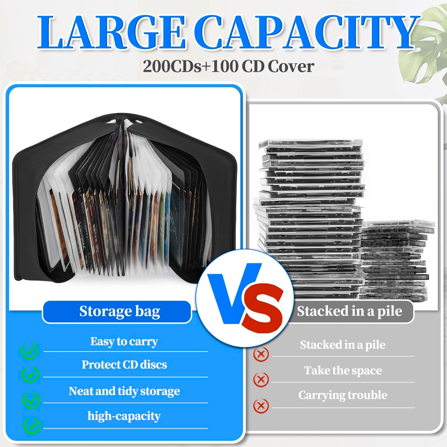 AKOZLIN DVD CD Storage Case with Extra Wide Title Cover Pages Portable Carrying Binder Holder Wallet Album DVD Case Protective Movie Media Storage Organizer 200 Disk Units, 100 Booklet Pockets,Black