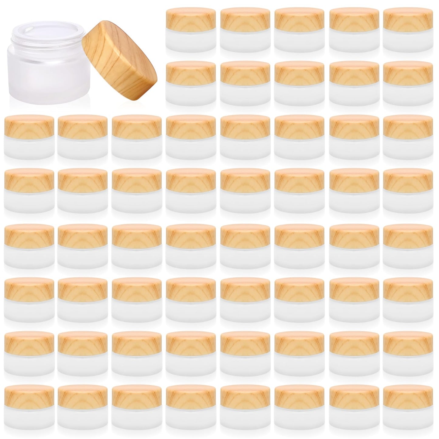 64 Pcs Glass Cosmetic Containers 5 Grams Round Frosted Cosmetic Jars with Leak proof lids Empty glass sample Jars Scrub Balm Lotions Sample Containers for Makeup Lotion Lip Balm Eye Cream