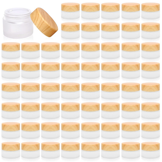 64 Pcs Glass Cosmetic Containers 5 Grams Round Frosted Cosmetic Jars with Leak proof lids Empty glass sample Jars Scrub Balm Lotions Sample Containers for Makeup Lotion Lip Balm Eye Cream