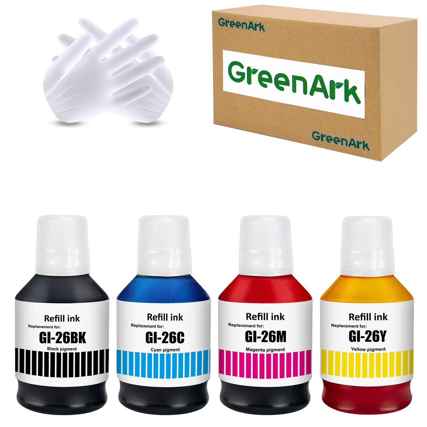 GREENARK GI-26 GI26 Ink Compatible for Canon GI-26 Refill Bottle Ink Replacement for Canon MAXIFY GX3020 GX4020 GX5020 GX5520X GX6020 GX6021 GX7020 GX7020X GX7021 (4 Packs,Black Cyan Magenta Yellow)