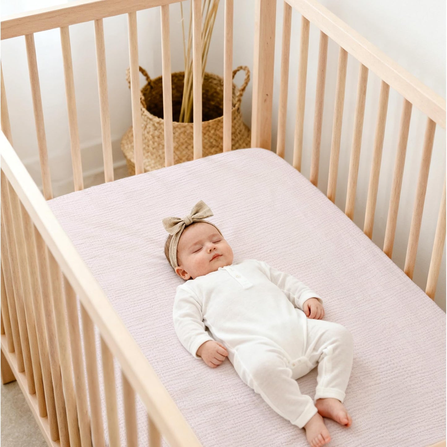 Lulumoon Muslin Crib Sheet Fitted Crib Mattress Sheet for Boys and Girls, 28"x 52" (Light Pink & Soft Pink)