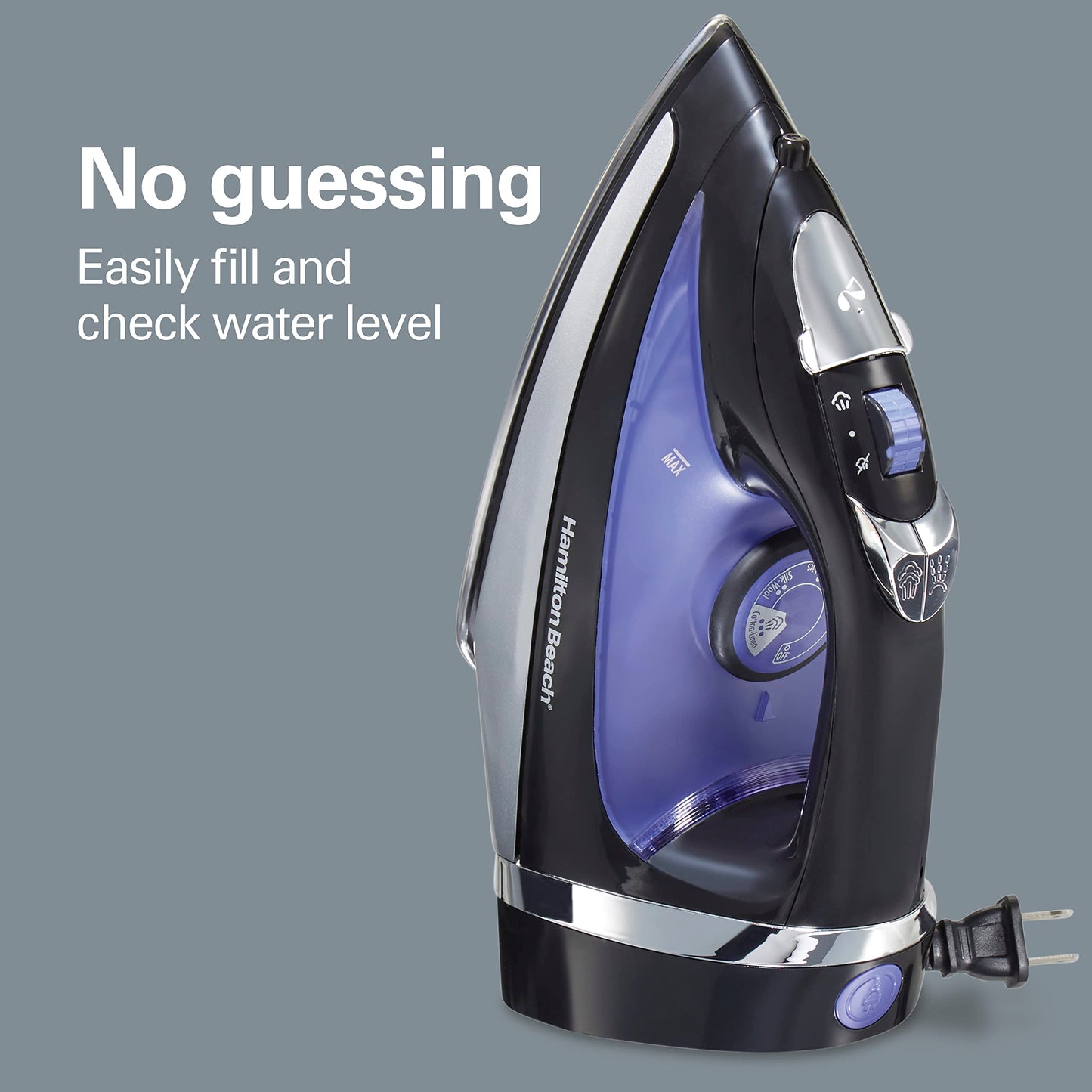 Hamilton Beach Steam Iron for Clothes, Retractable Cord Iron, Stainless Steel Soleplate, 1200W, Vertical Steam, Spray & Steam Boost, Black, 14214