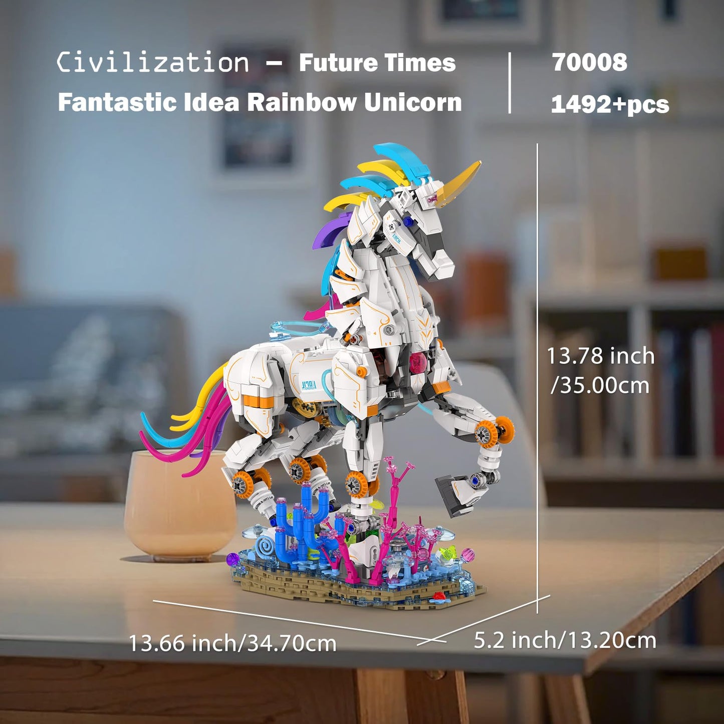 JMBricklayer Unicorn Building Blocks Set for Adults with Lights 70008, Art Creator Animals Display Model Kit, Cool Rainbow Unicorn Building Toy Home Decor, Christmas Birthday Gifts for Girls Boys 14+