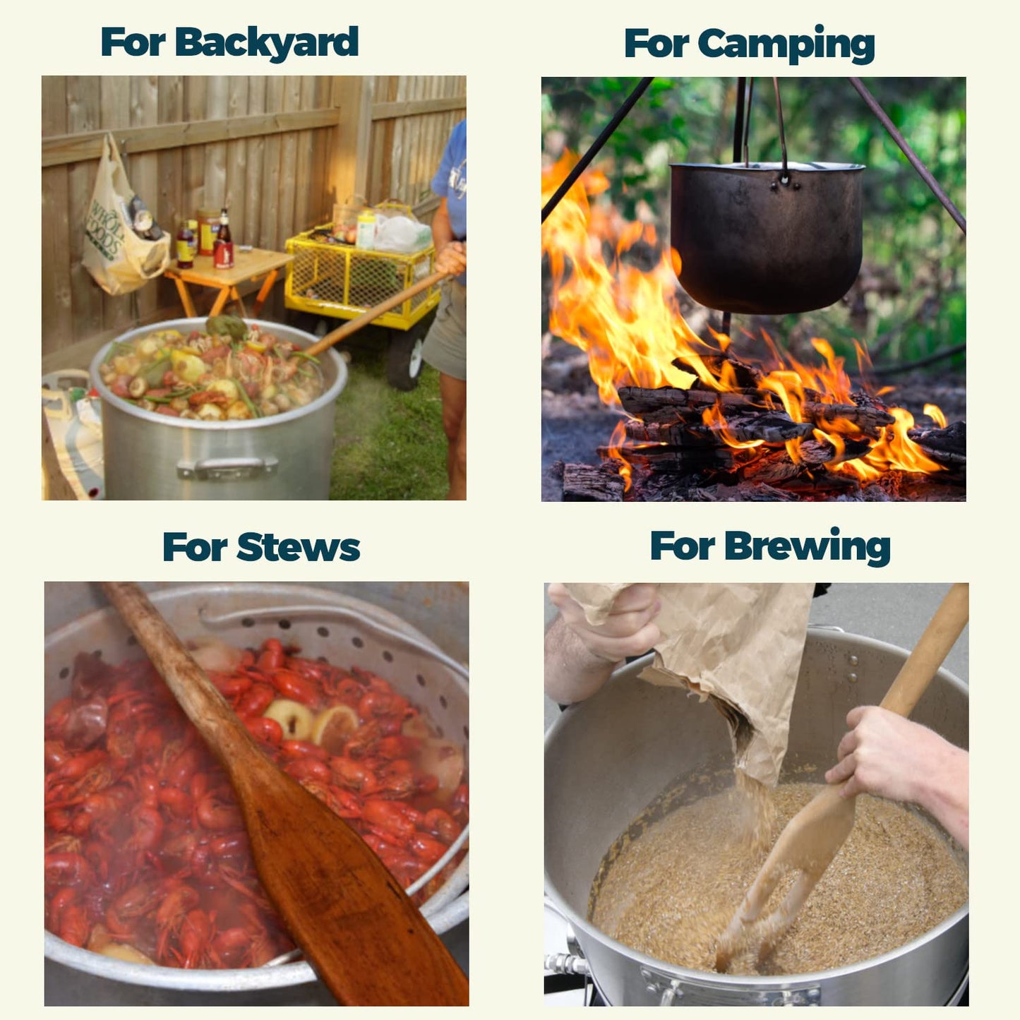 Extra Long 24” Wooden Paddle + 24" Wood Spoon +16” Stainless Steel Strainer Skimmer, Stirring Utensils, Cooking, Mixing, Home Brewing Stock Pots Cajun Crawfish, Seafood and Crab Pot Boil Accessories