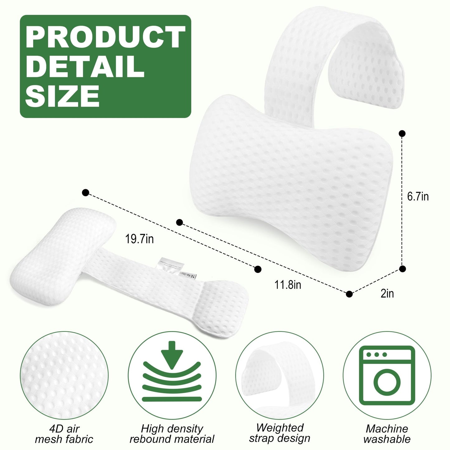 Hot Tub Pillow for Outdoor（2-Pack）, Universal Spa Headrest Pillow for Bathtub, Lounge Chair Pillow, Universal Head and Neck Support Bath Pillow with Adjustable Strap