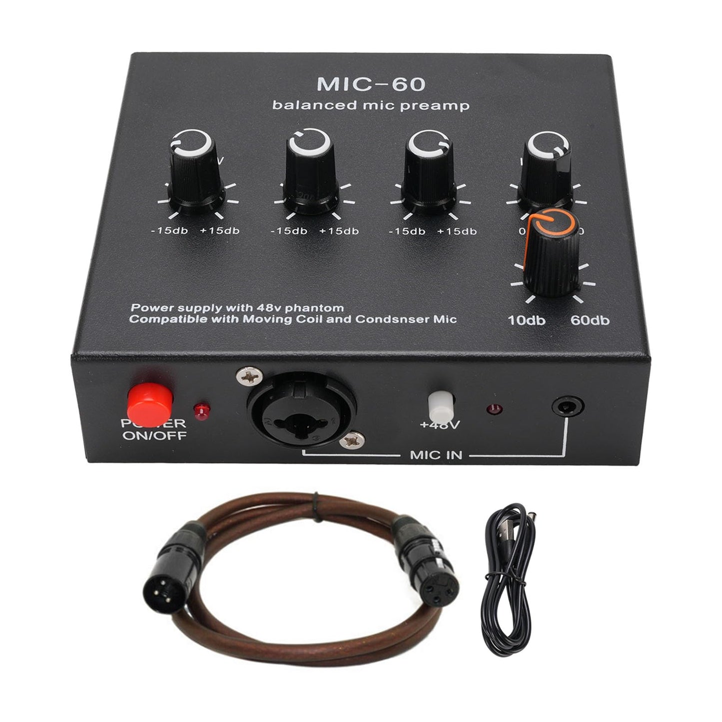 Glomora Microphone Preamp Mic Gain Booster 48V Power Supply Mic Pre Amp for Dynamic Condenser XLR 3.5mm 6.35mm Inputs Outputs (With XLR Cable)
