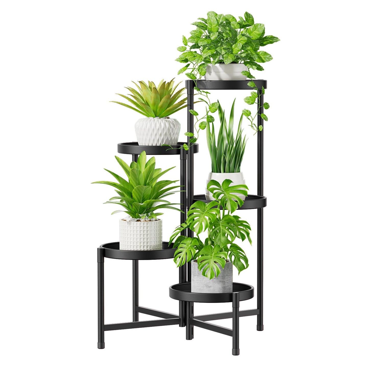 iDavosic.ly 5 Tier Large Plant Stand Indoor, 10 Inch Wide Tall Corner Metal Plant Stands Outdoor for Multiple Plants, Folding Tiered Flower Display Holder Rack Shelf, Black
