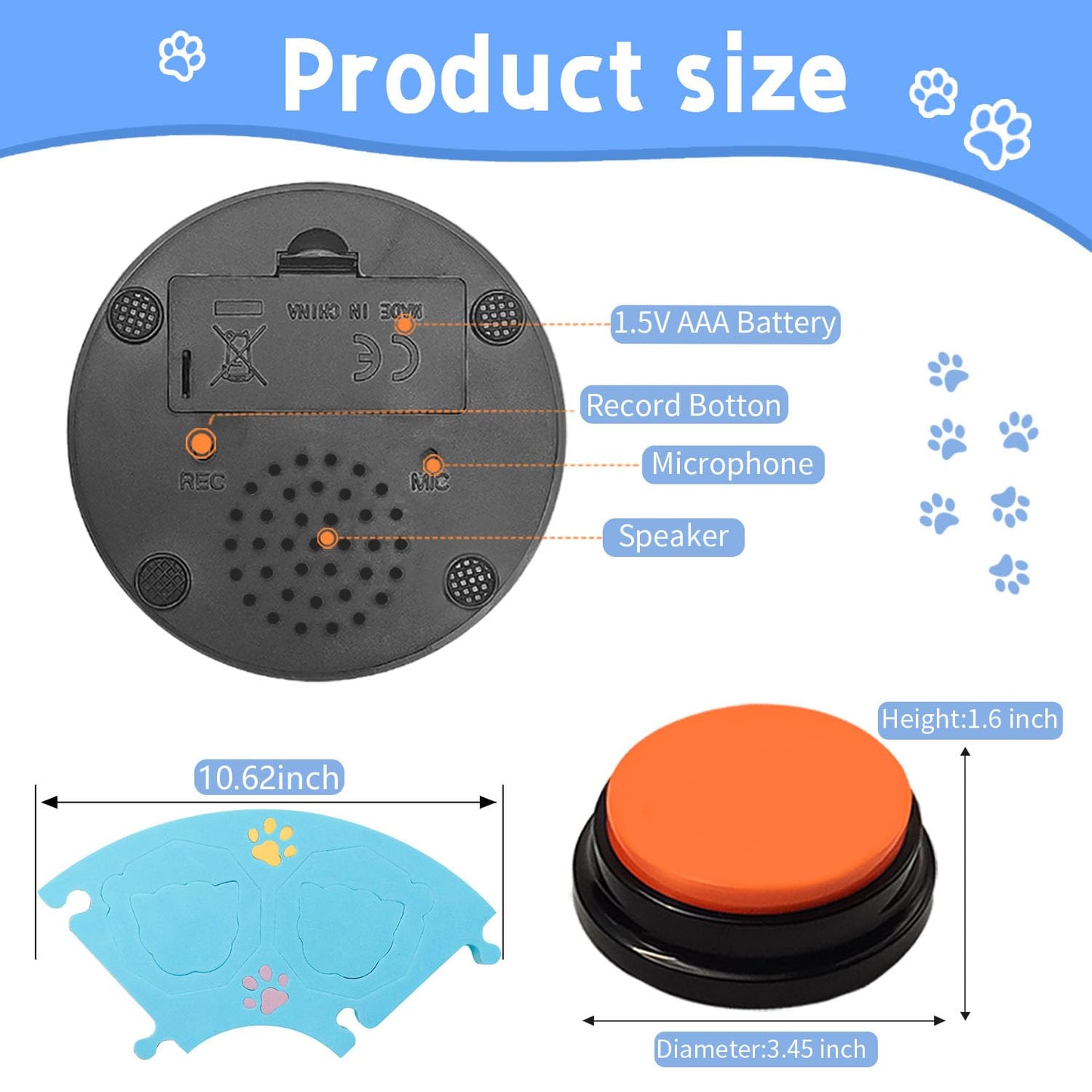 BOSKEY 8 Dog Buttons Dog Buttons Training Words, 30-Second HD Recording Includes 4 Pads, 50 Stickers Customized Sounds, Train Dogs to Express Inner Voice