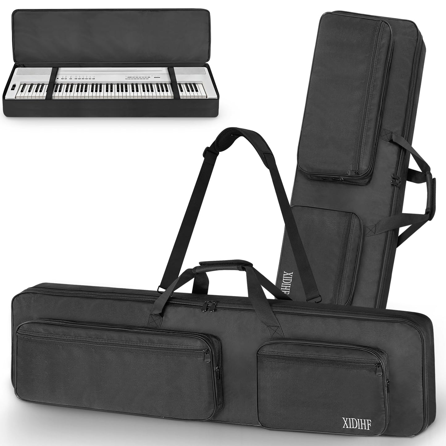 XIDIHF Slim 88-Key Keyboard Gig Bag – 10mm Padded Full Protection with Adjustable Straps, 4 Pockets for Accessories, Electric Piano Case (For-Slim 88key-53.9''X6.1''X13'')