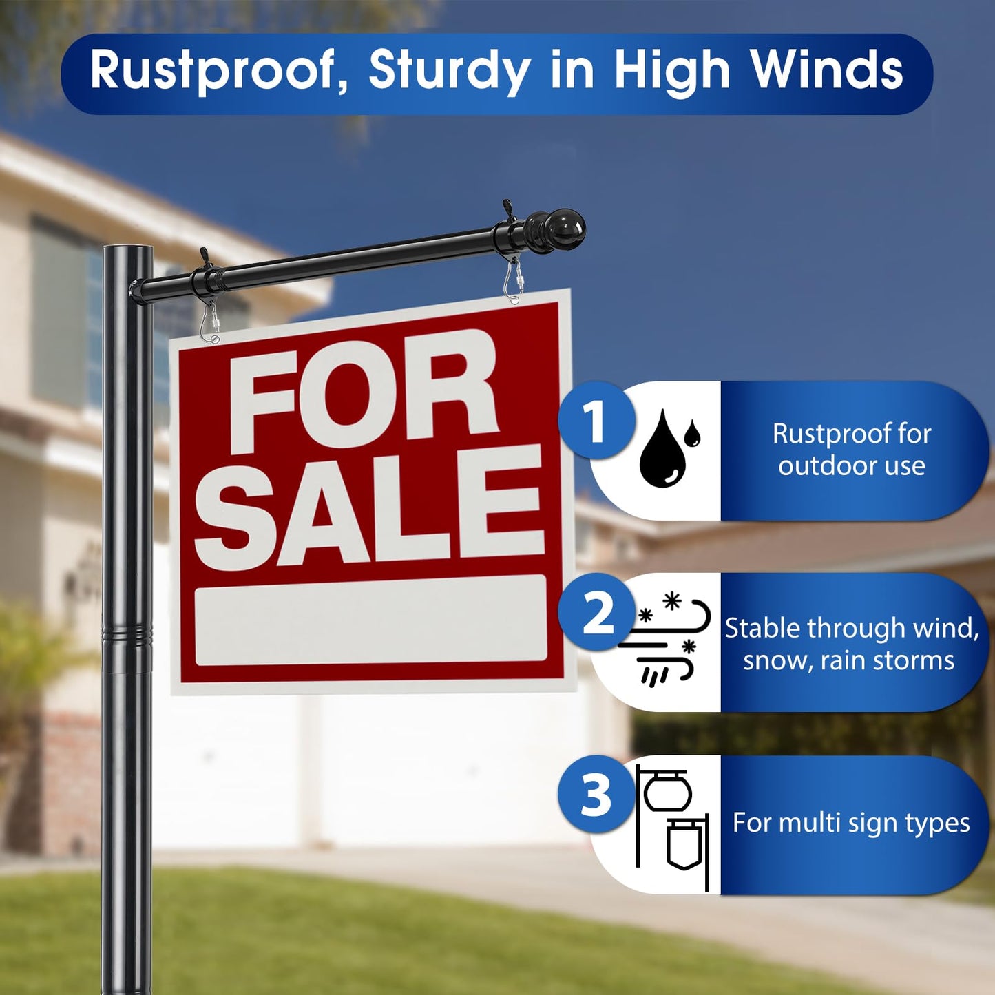 Real Estate Sign Posts, 7FT Tall Metal Real Estate Sign Posts for Sale Yard Signs Up to 24 Inch, Waterproof Home and Open House for Sale Holder, Commercial Grade Outside Yard Sign, NO SIGN