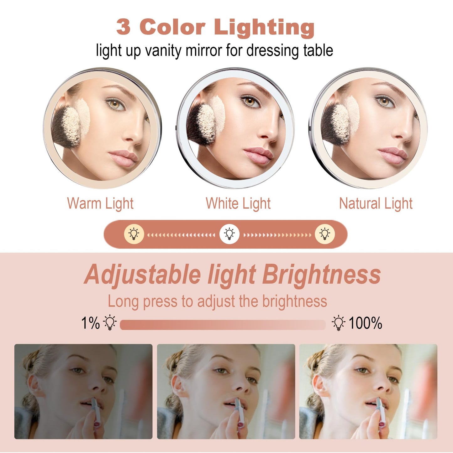 TUSHENGTU 8“Wall Mounted Makeup Mirror with Light 10x Magnifying for Vanity, Bathroom, and Shaving - USB Rechargeable,Adjustable Brightness and Color Temperature (Black-10X)
