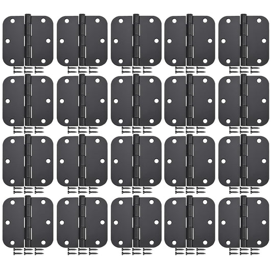 20 Pack Matte Black Door Hinges 3x3 Inch Standard Bedroom Door Hinge,Black Hinges for Interior Doors Rounded 5/8" Radius Corners Iron Hinge Door Round Hinge Hardware