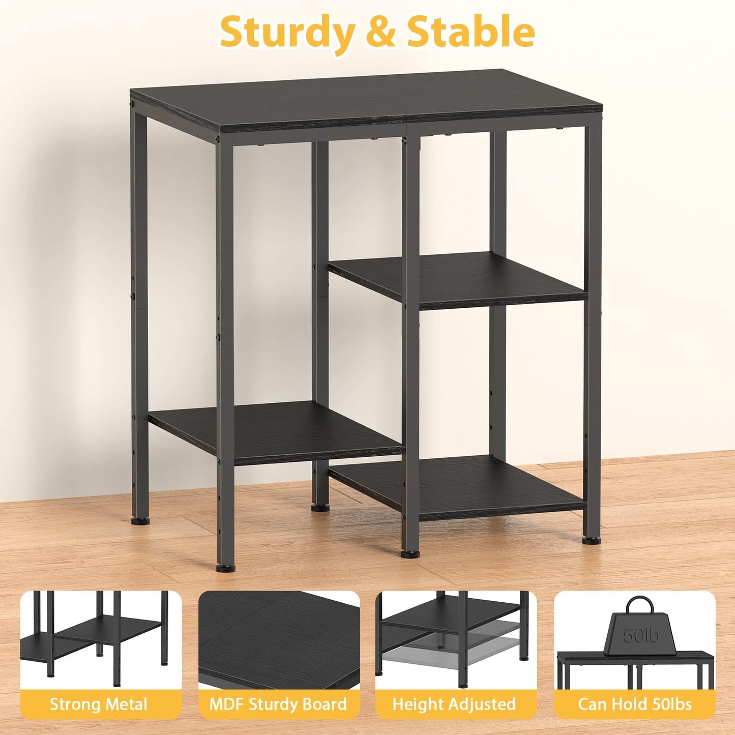 Kitchen Microwave Stand,4-Tier Adjustable Bakers Rack,Multi-Purpose Kitchen Storage Cart for Coffee Station,Space-Saving Metal Appliance Shelf for Living Room (Black)