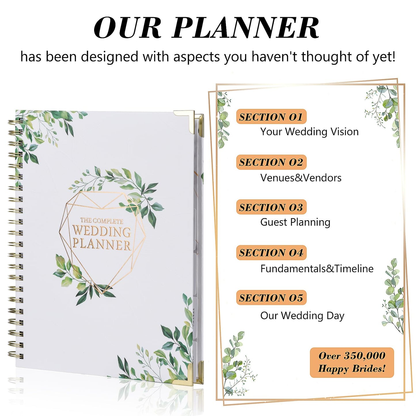 CHSEEO Wedding Planner Book and Organizer for Bride, Wedding Planning Binder with Tabs, Checklists, Countdown Calendar & Pocket, Engagement Unique Gifts for Couples, Bridal Wedding Planners Essentials