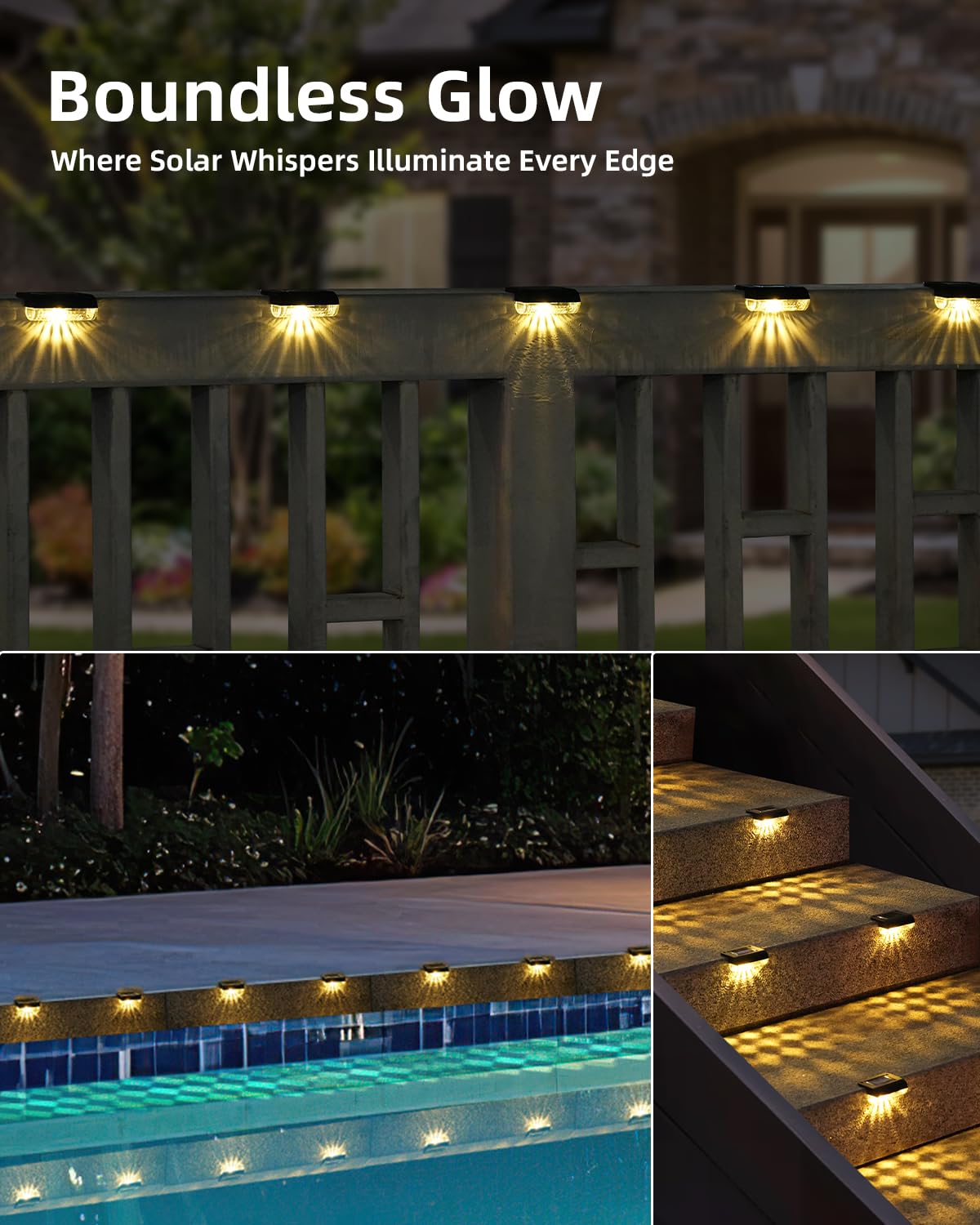 16Pack Solar Lights Outdoor Stair, Waterproof Solar Power Stair Lights Outdoor for Garden, Fence, Yard, Deck and Pathway(3000K Warm White)