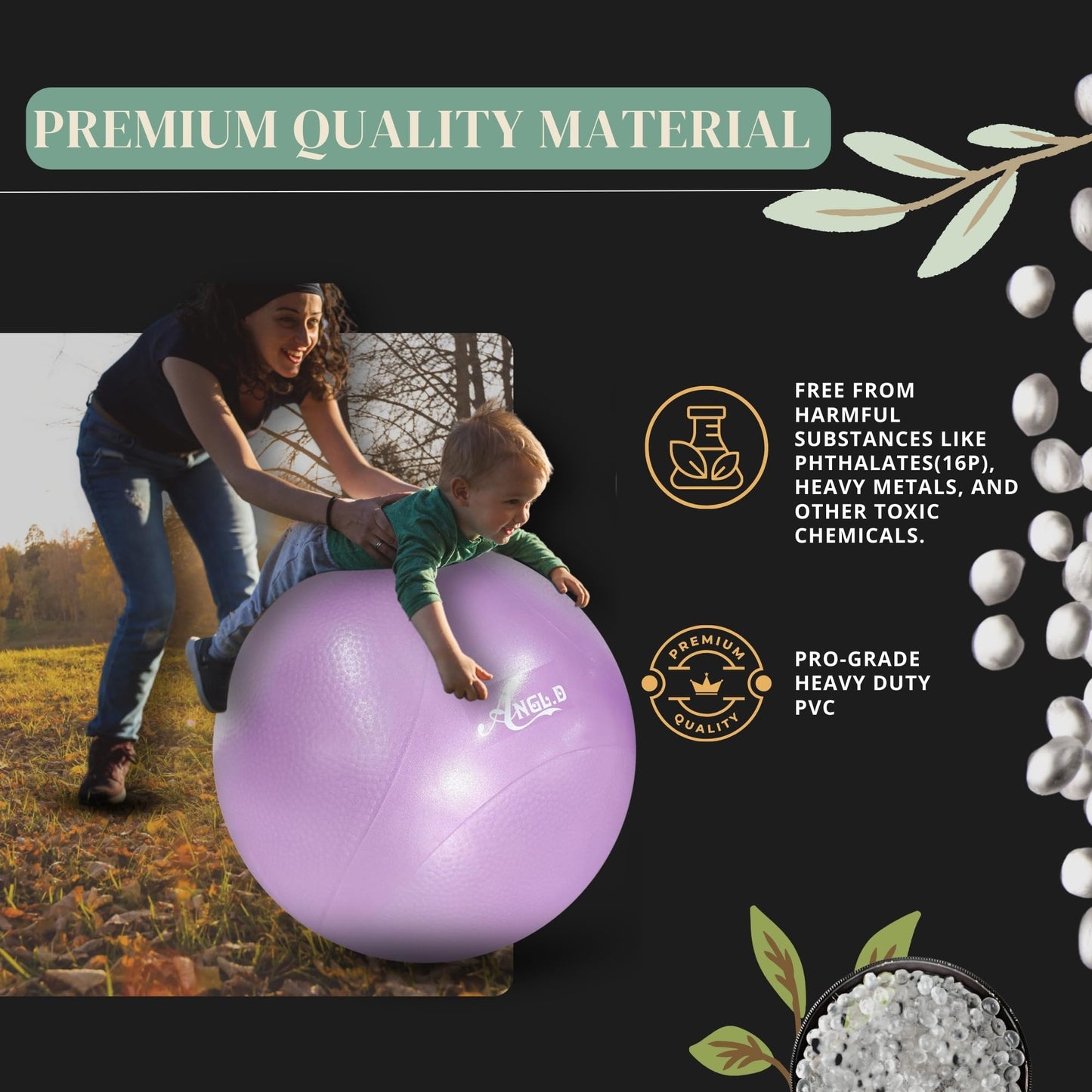 ANGL.D Yoga Ball, Stability Ball for Pilates, Core Training, Pregnancy & Physical Therapy, 65cm, 1 Count