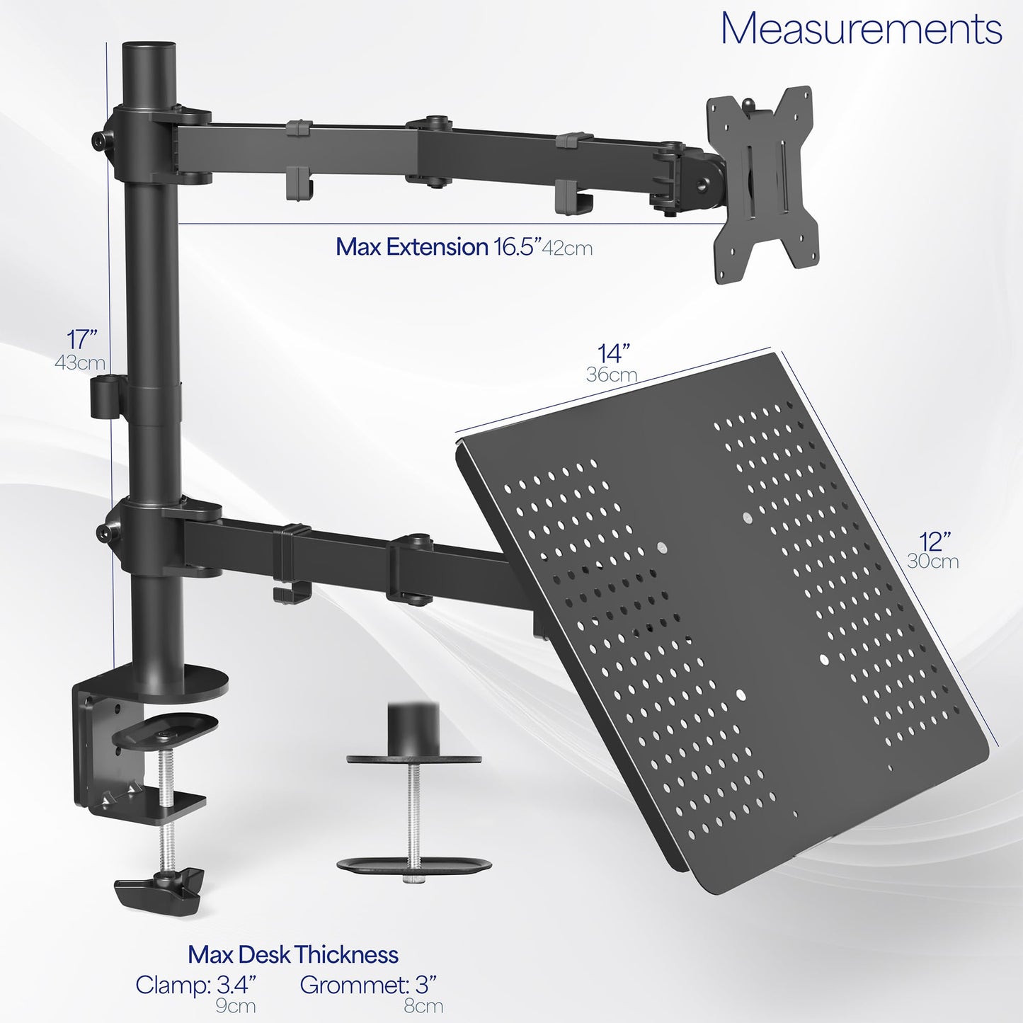 VIVO Black Fully Adjustable 13 to 32 inch Single Computer Monitor and Laptop Desk Mount Combo, Stand with Grommet Option, Fits up to 17 inch Laptops STAND-V002C