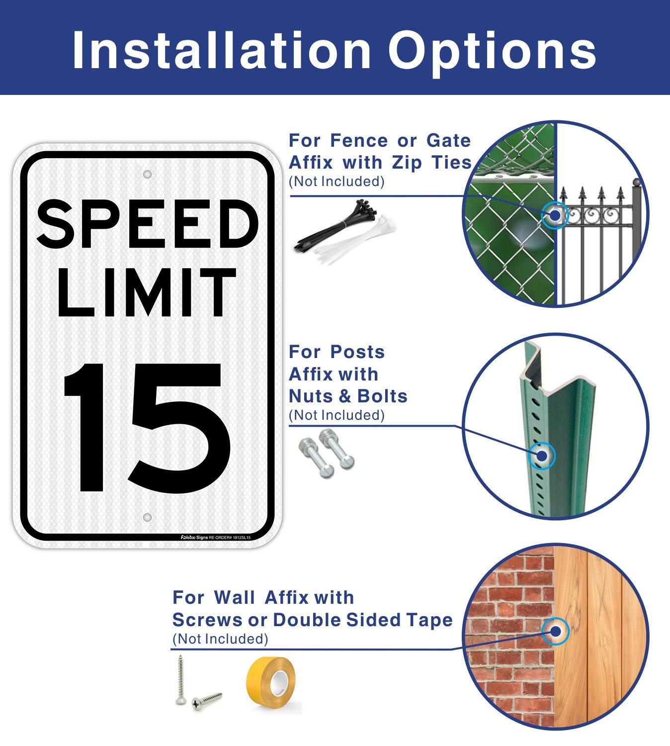 (2 Pack) Speed Limit 15 MPH Sign, 18 x 12 Inches Engineer Grade Reflective Sheeting, Rust Free Aluminum, Weather Resistant, Waterproof, Durable Ink, Easy to Mount