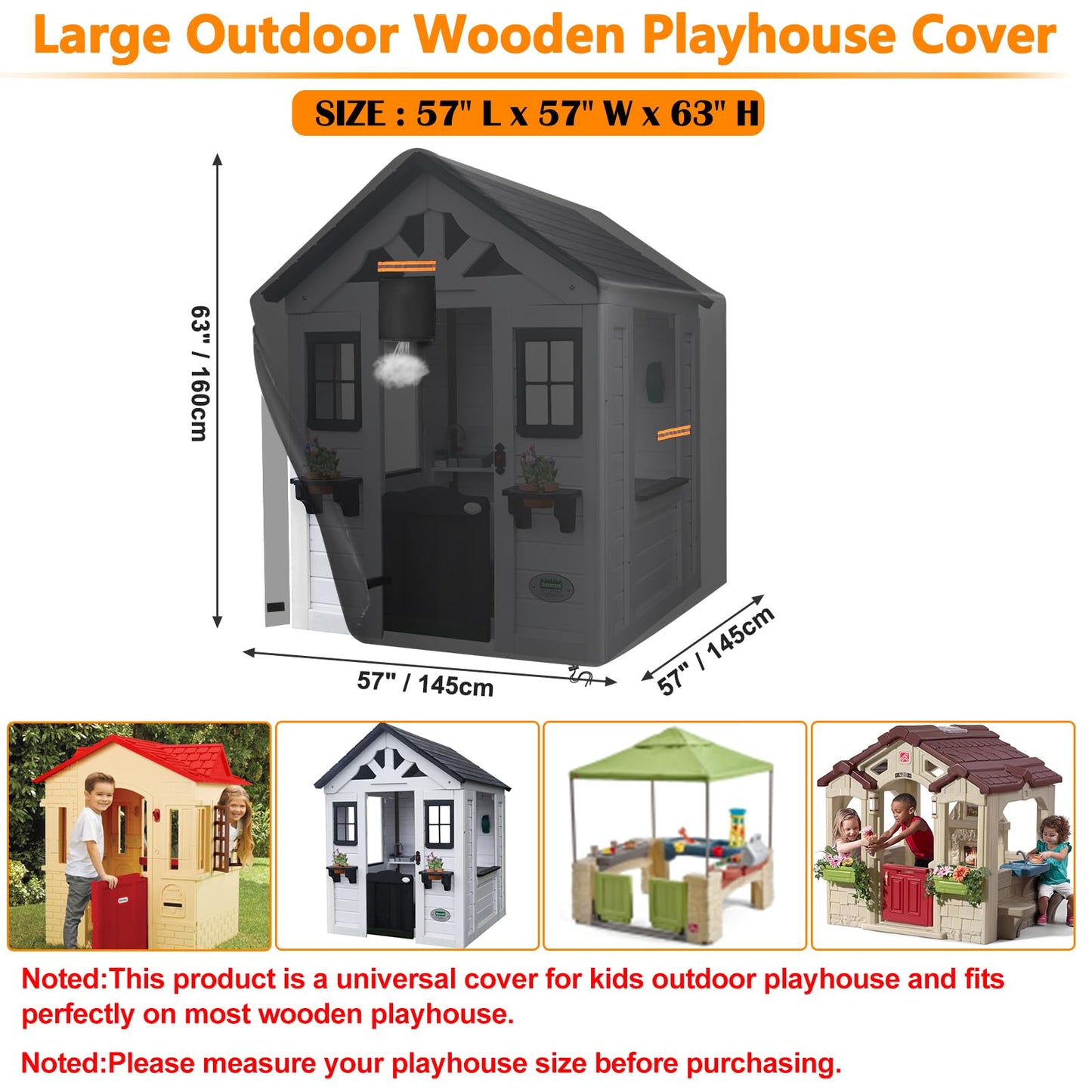 Playhouse Covers,Heavy Duty 420D Oxford Kids Play House Cover Waterproof,Universal House Cover for Little Tikes and Step2 with Side Zipper Easy to Put on,Air Vent,4 Reflective Strips,Windproof Buckle