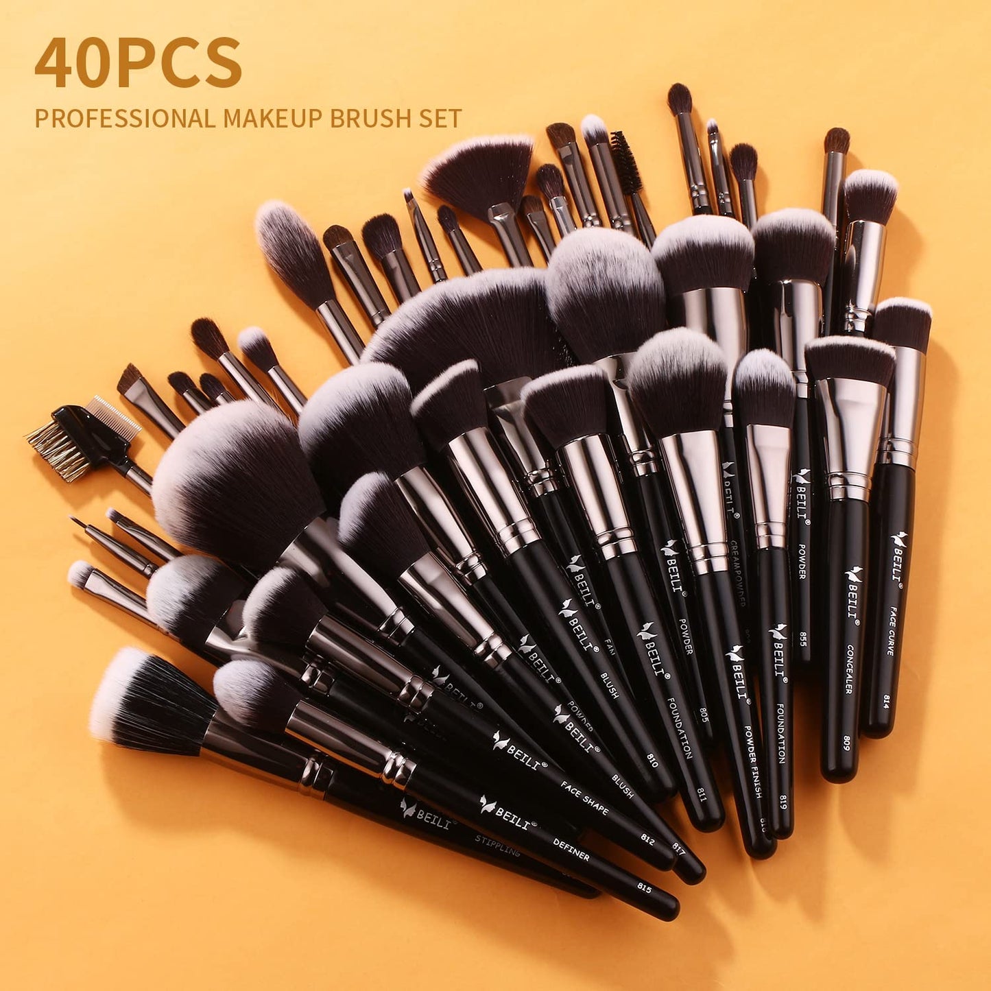 BEILI Makeup Brushes 40Pcs Professional Makeup Brush Set Premium Synthetic Kabuki Foundation Blending Face Powder Blush Concealers Eye Shadows Make Up Brushes Kit