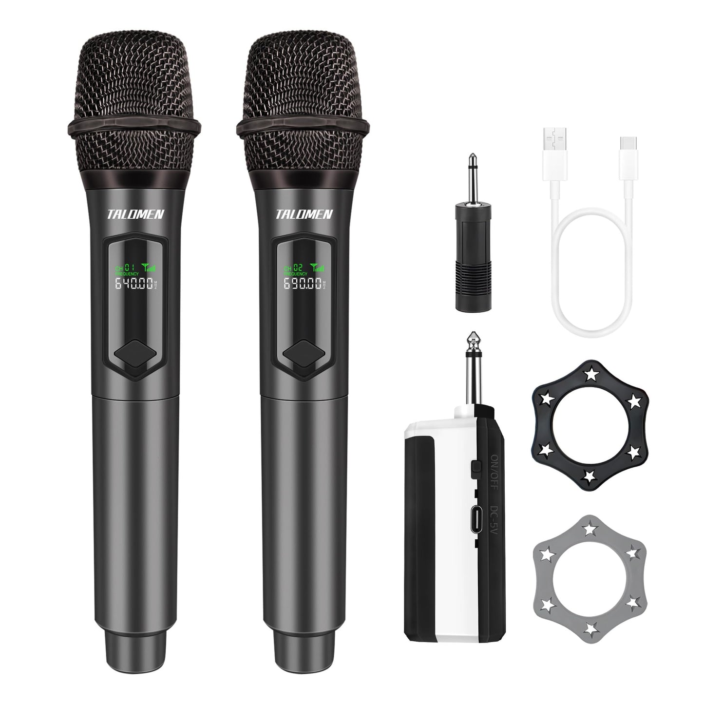 Talomen Wireless Microphones, Rechargeable Dual Handhled Microphone with Long-Distance Receiver,Easy Setup,Plug and Play for Karaoke Singing, Speech, Wedding, Karaoke Singing, Church, PA System,K60-2