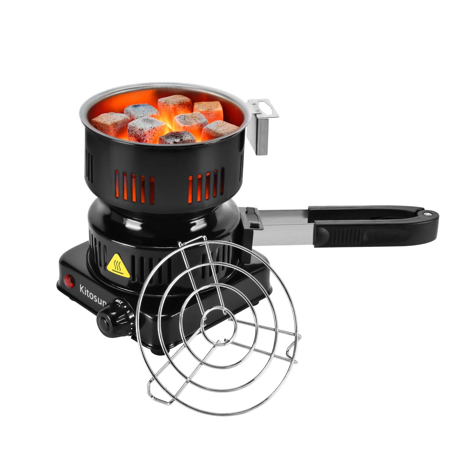 Electric Stove Coconut Charcoal Starter - ETL Approved Hot Plate Durable Faster Coal Burner 120V~600W with Detachable Handle Stainless Steel Grill & Rack Smart Heat Control Long Cable for BBQ Kitchen