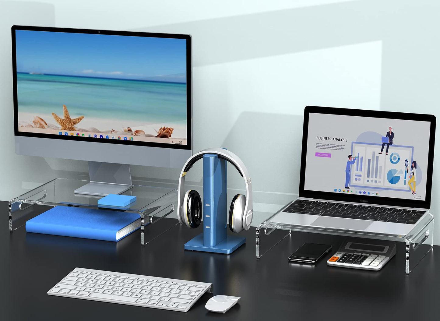 Zimilar 2 Pack Monitor Stand Riser, Acrylic, for Computer, Laptop, Printer, Notebook, iMac, Home Office, 2 Monitors