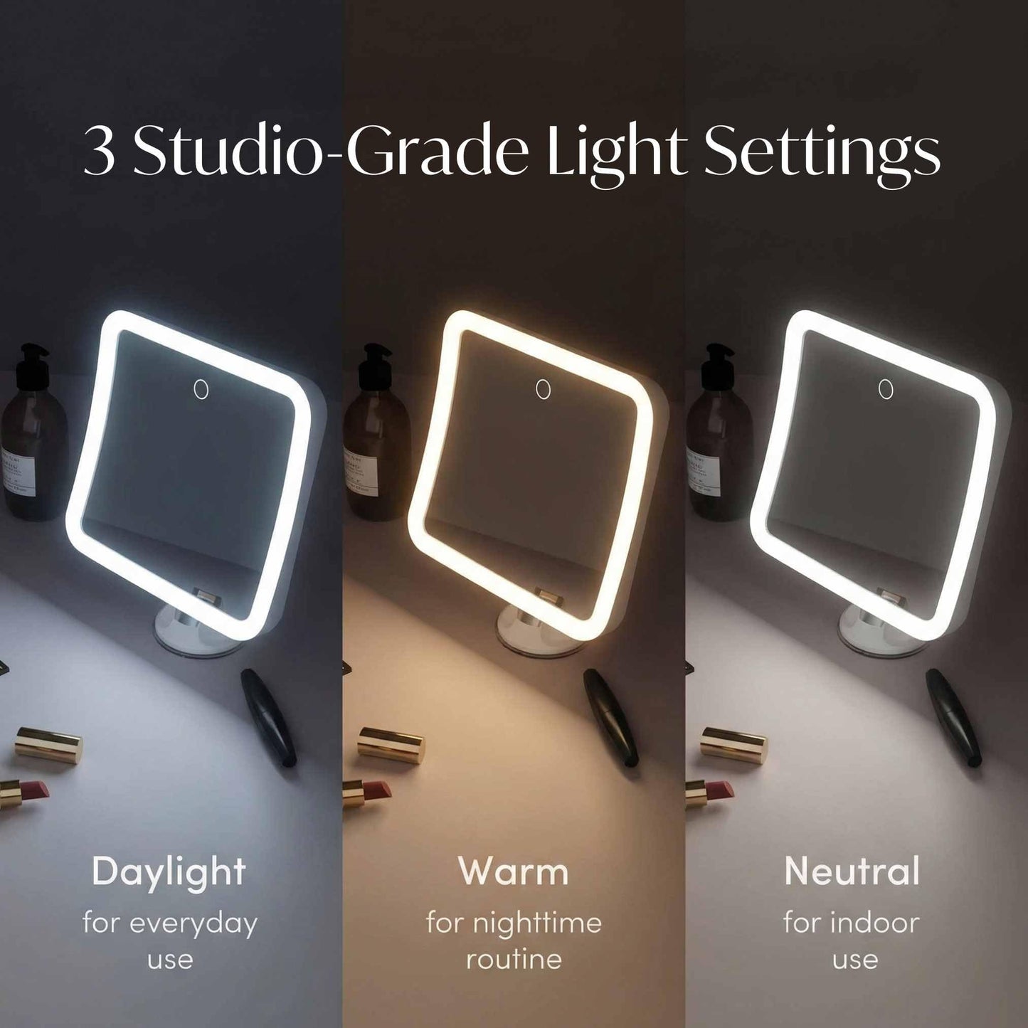 Fancii Rechargeable 10x Magnifying Mirror with 3 LED Light Settings, Dimmable Touch Light, Cordless, Locking Suction Mount, Lighted Mirror for Bathroom or Travel (Mira 2)