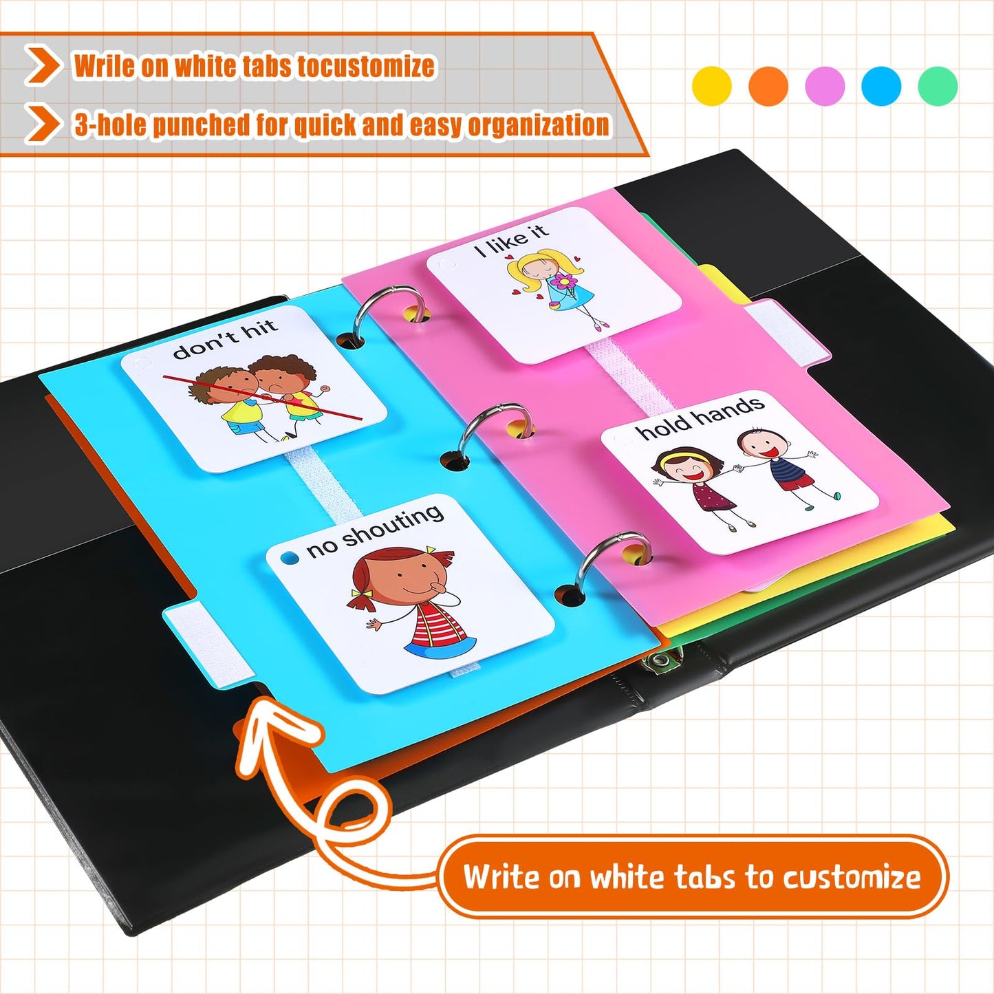 Ctosree 246 Pcs Communication Book Small Tools for Visual Schedule Picture Cards Include 3 Ring Binder Dividers 100 Adhesive Labels 5 Card Dividers for Kids ADHD(Multi Color)