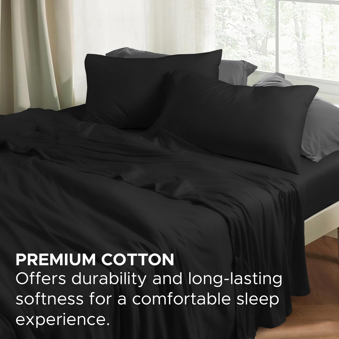 EnvioHome 100% Cotton Jersey Knit King Sheet Set - 4 Piece, Ultra Soft T-Shirt Feel, All Season, Breathable King Sheets, Snug Fit (Deep: 15") - Black