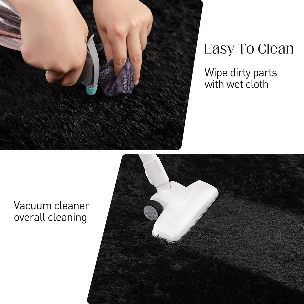 6x9 Large Area Rugs for Living Room Bedroom, Soft Fluffy Shaggy Rug, Indoor Washable Floor Carpet for Kids Girls and Boys, Dorms, Nursery Rooms, Home Decor Aesthetic, Solid Black