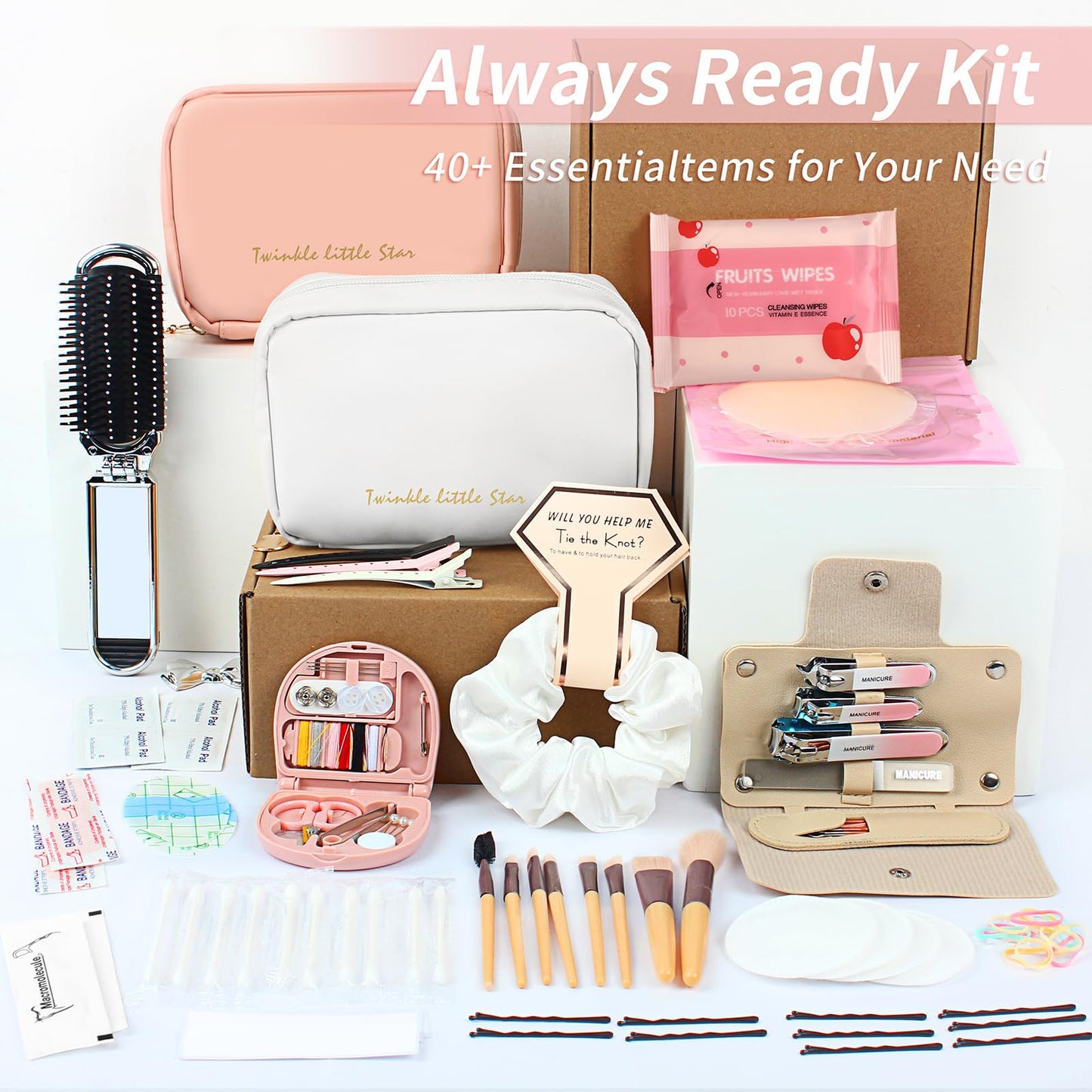 Bridal Emergency Kit 40+ Wedding Day Essentials Survival Set for Bride & Bridal Party (White)