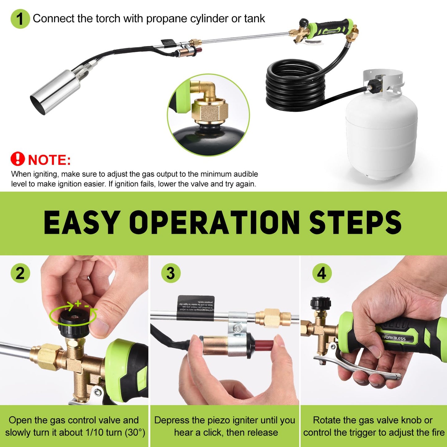 Weed Torch, Propane Torch Weed Burner with 10 ft Hose, 1,800,000 BTU, Flame Weeder with Flame Control for Weeding, Snow Melting