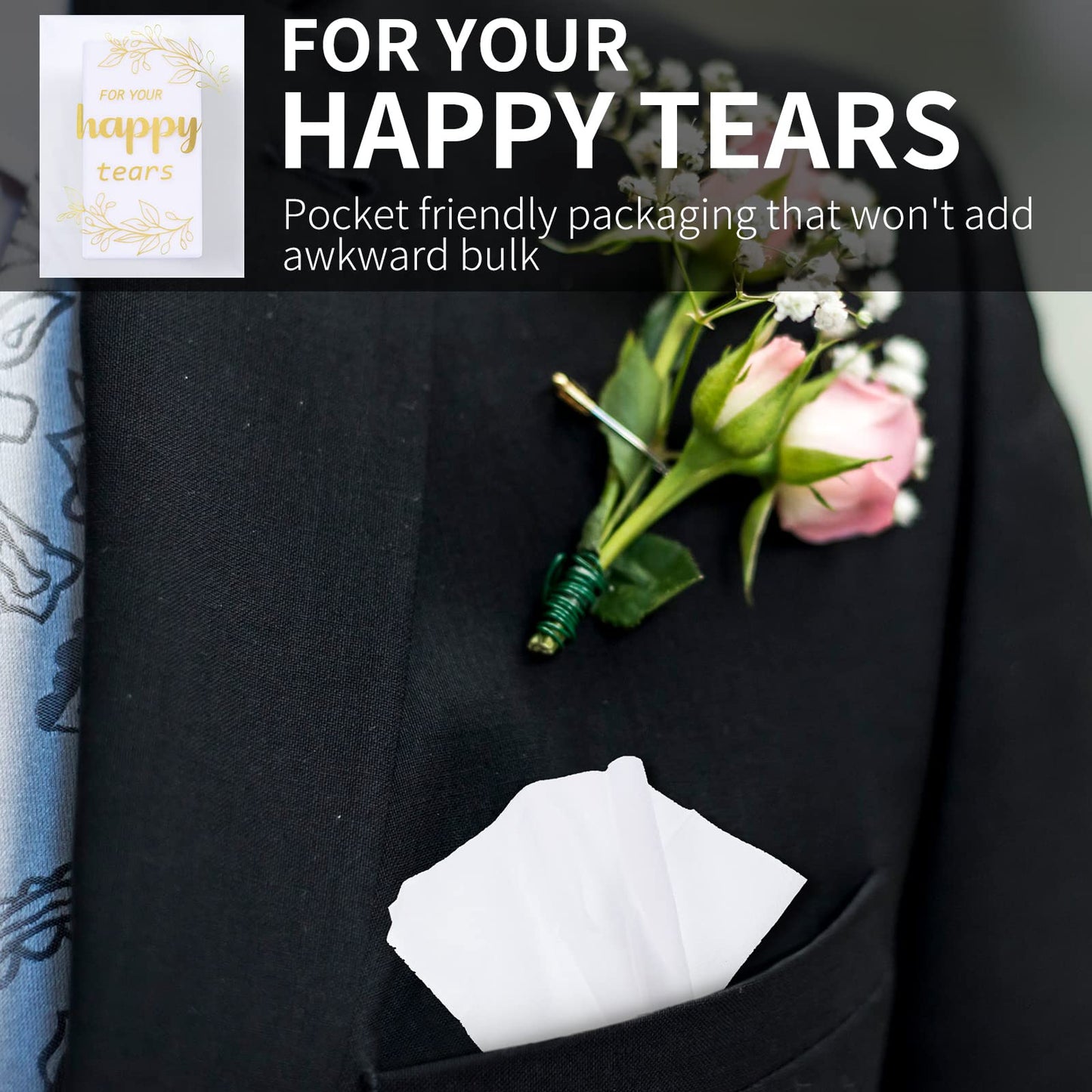 60 Pcs Wedding Tissues Packs for Guests Happy Tears Tissue Packs for Wedding 3 Ply Bulk Facial Pocket Travel Individual Favors for Party Guests Gifts