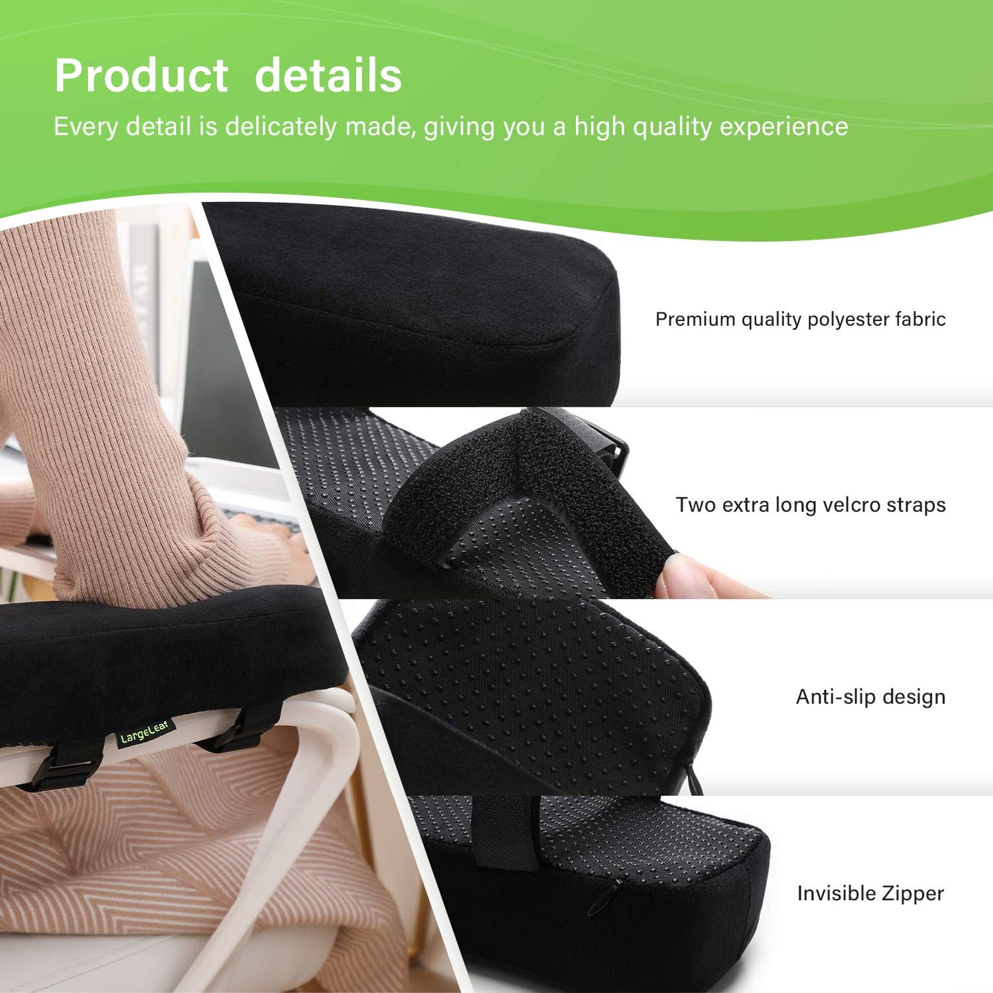 LargeLeaf Extra Thick Chair armrest Cushions Elbow Pillow Pressure Relief Office Chair Gaming Chair armrest with Memory Foam armrest Pads 2-Piece Set of Chair (Black)