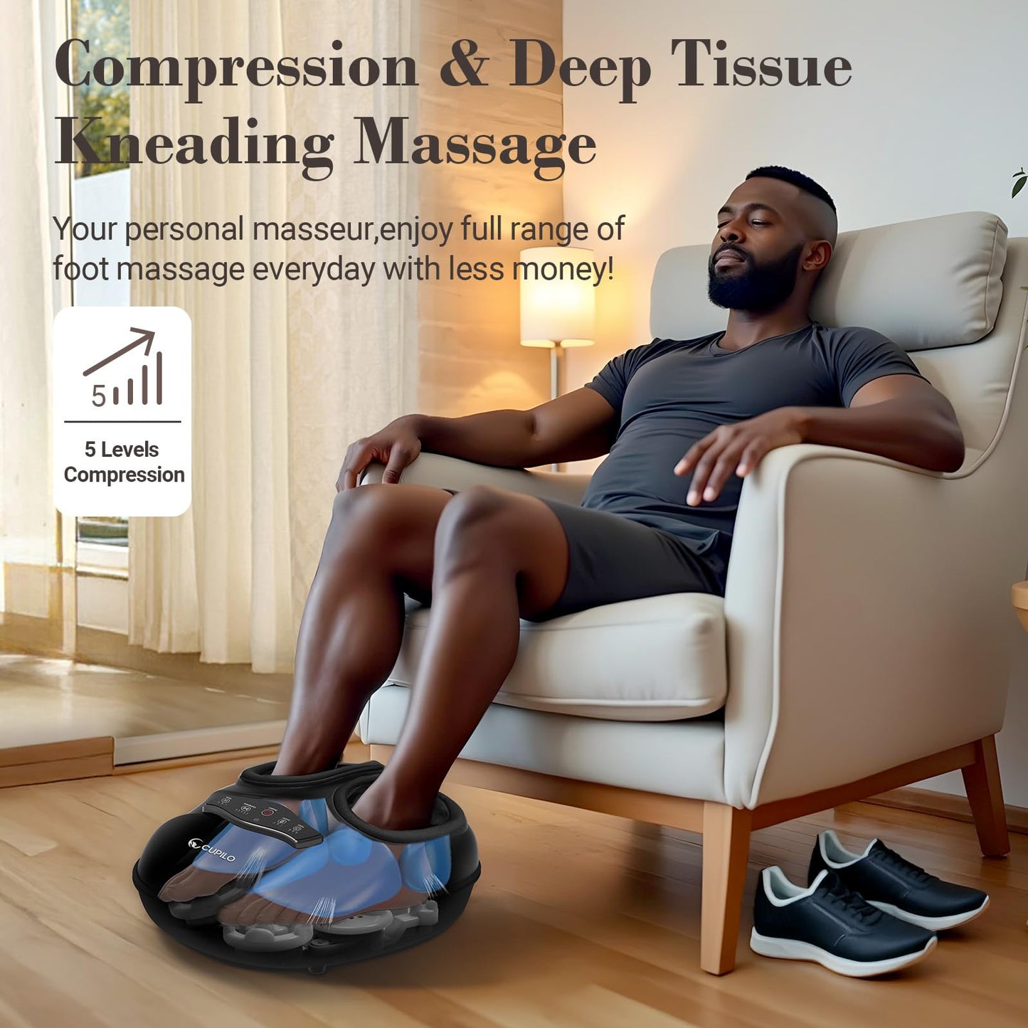 CuPiLo Shiatsu Foot Massager with Heat - Deep Tissue Kneading Foot Massager for Plantar Fasciitis,Adjustable Compression & Heat for Neuropathy,Feet Fatigue,Ideal Gifts for Women,Men,Fits Size Up to 13"