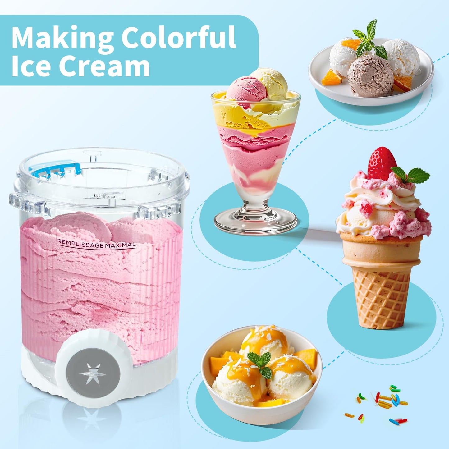 4 Pack Pint Containers Replacement for Ninja Swirl by Creami Pints and Lids, Compatible with Ninja Creami Swirl Ice Cream & Soft Serve Makers NC700 NC701 Series (Color Lids)