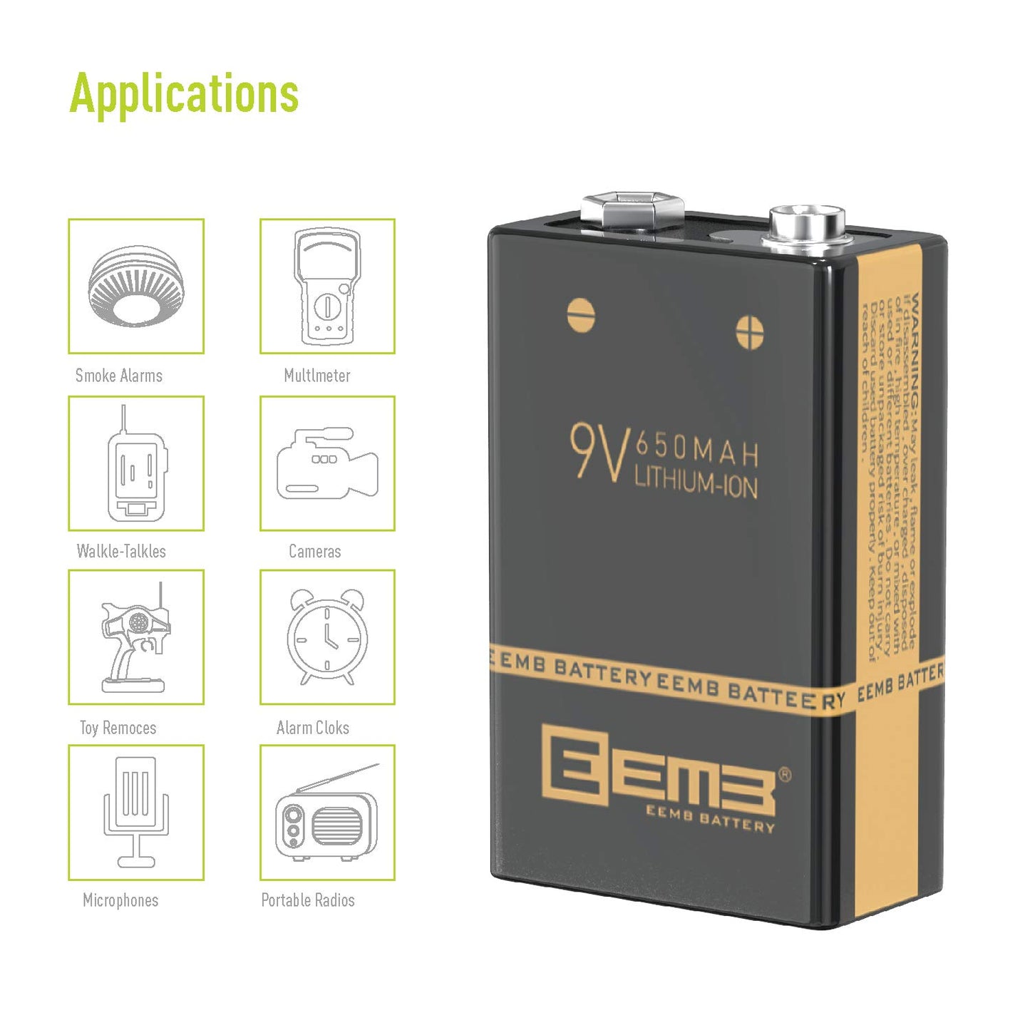 EEMB 9 Volt Rechargeable Batteries 650mAh with 4-Packs M7014LW LCD 9V Rechargeable Smart Battery Charger for Keyboard Microphone Smoke Alarm/Detector Guitar Cameras Toys & More