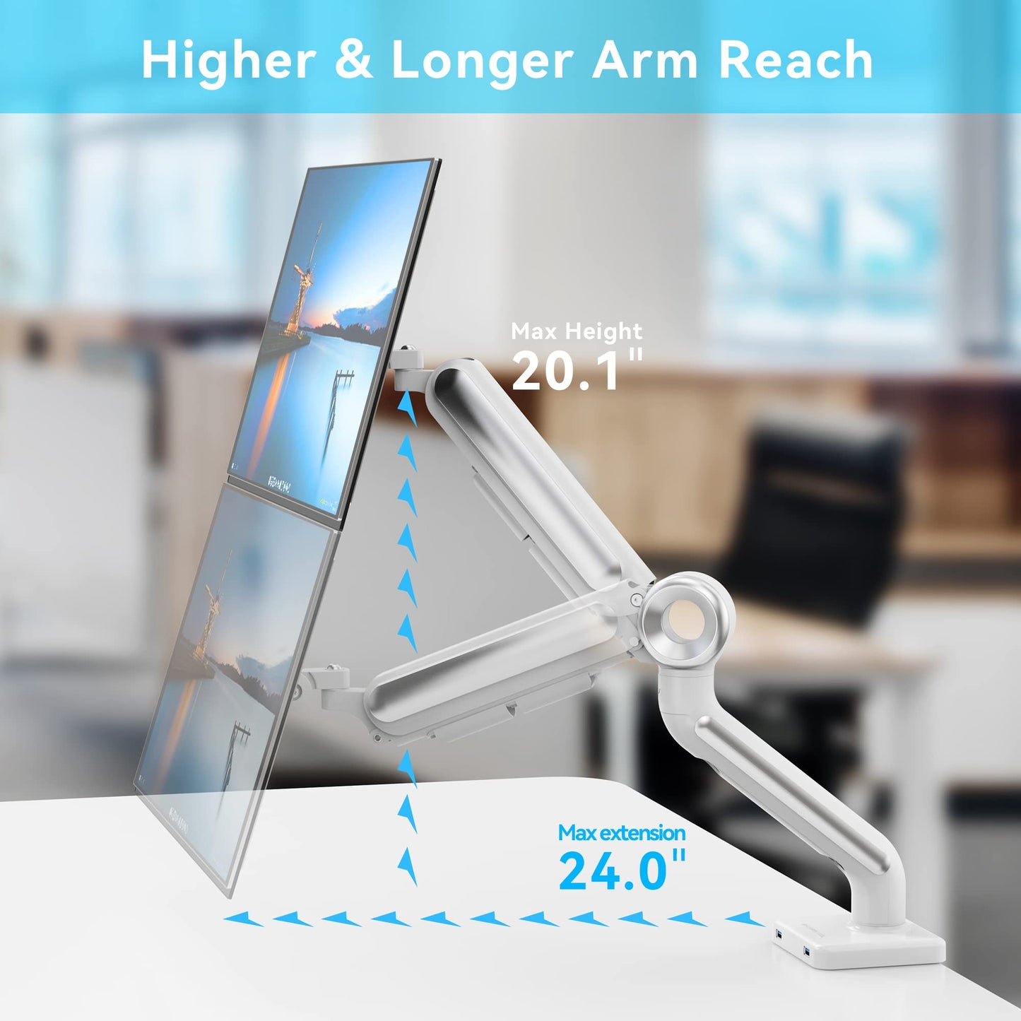 SHOPPINGALL Heavy Duty Monitor Mount for 13 to 35 inch VESA Compatible Screen, Pneumatic Gas Spring Arm Supports up to 26.5lbs - SA-GE61U-White